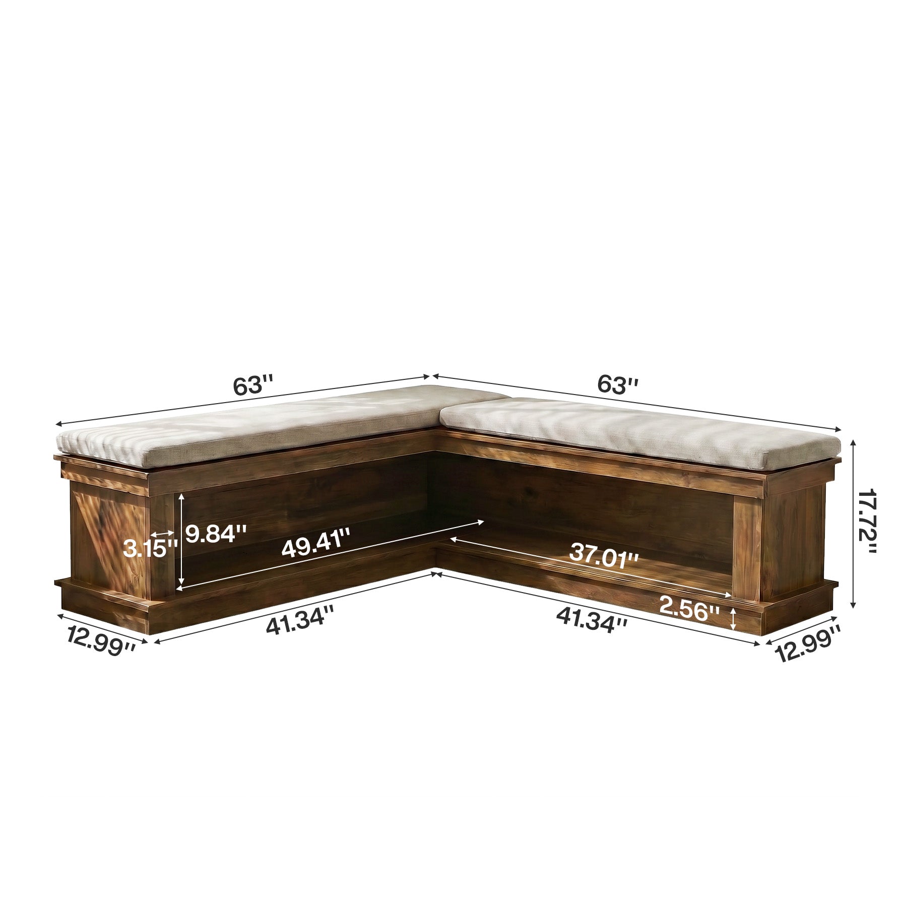 L-Shaped Storage Bench with Cushion, 63" Entryway Shoe Bench with Open Shelves