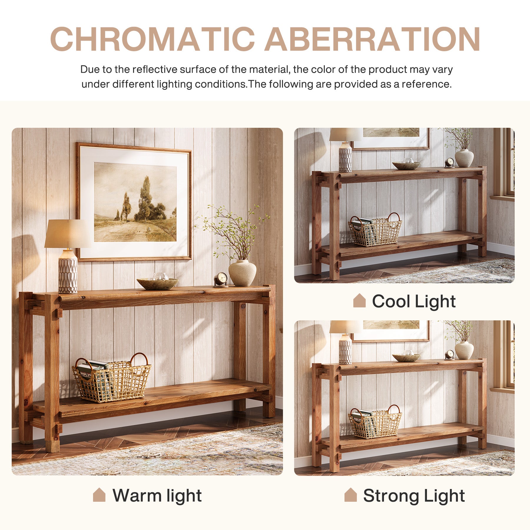 63" Solid Wood Console Table, 2-Tier Farmhouse Entryway Table with Storage