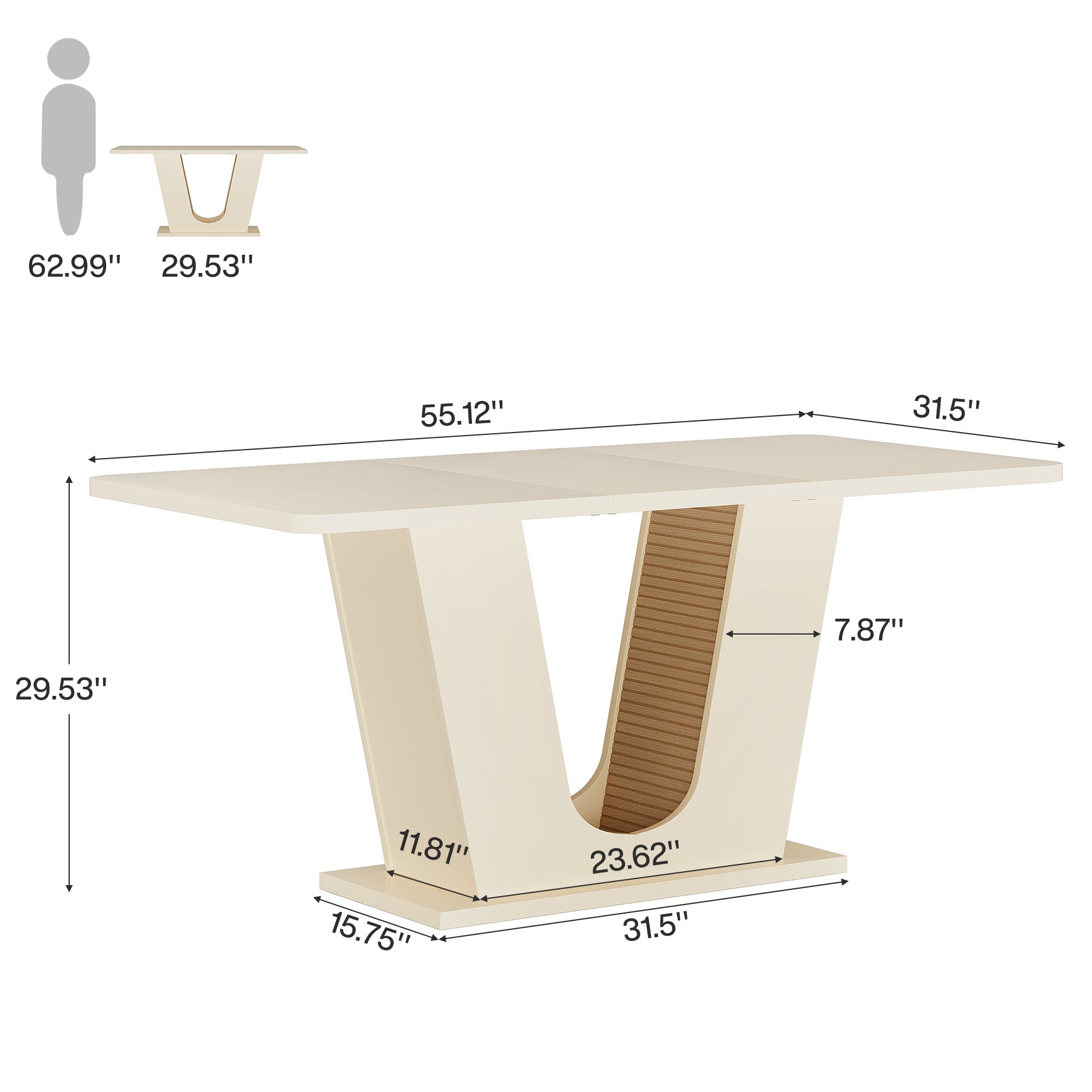 55" Dining Table, Modern Kitchen Table With U-shaped Base