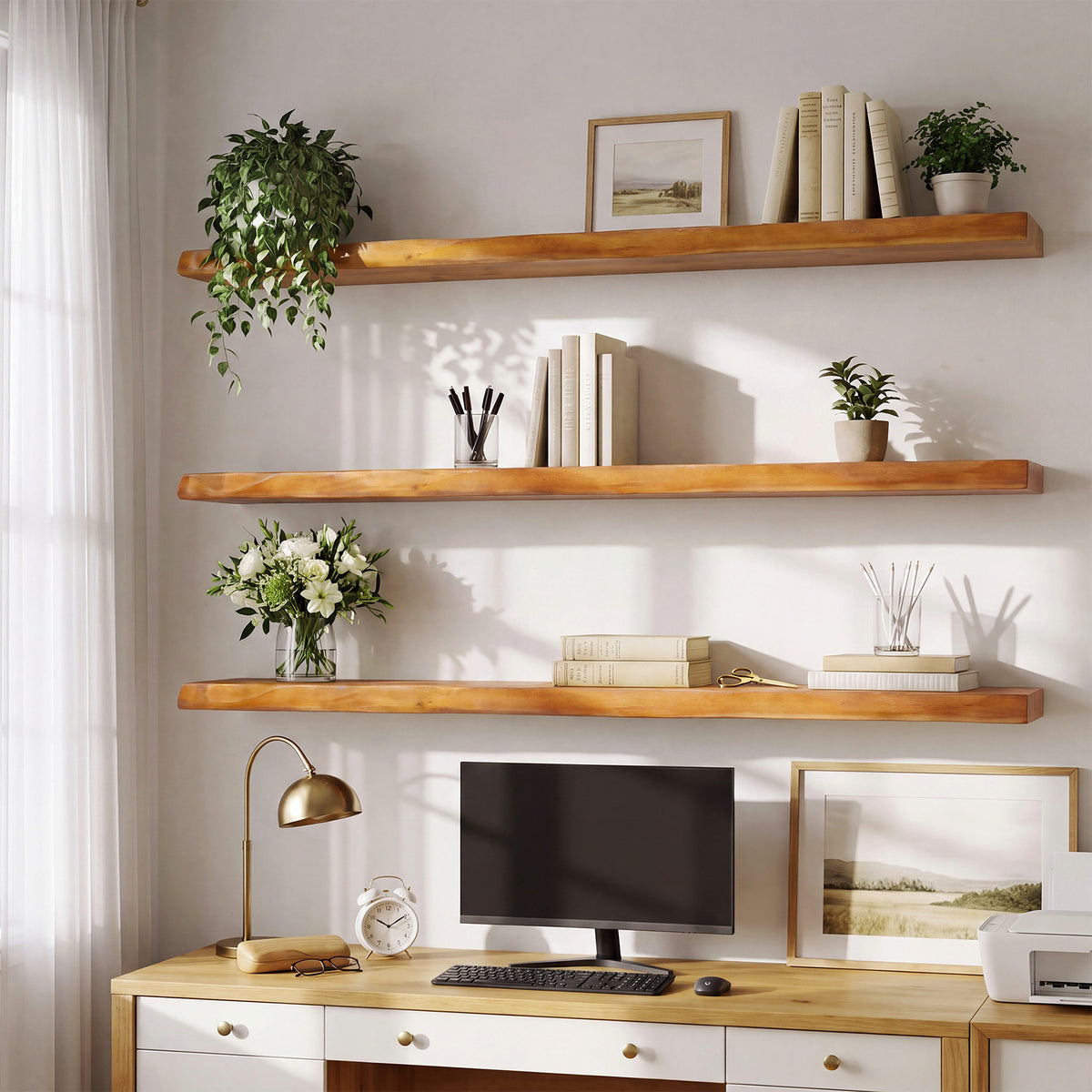 47.2" Floating Shelves for Wall Set of 3, Solid Wood Live Edge Wall Shelves