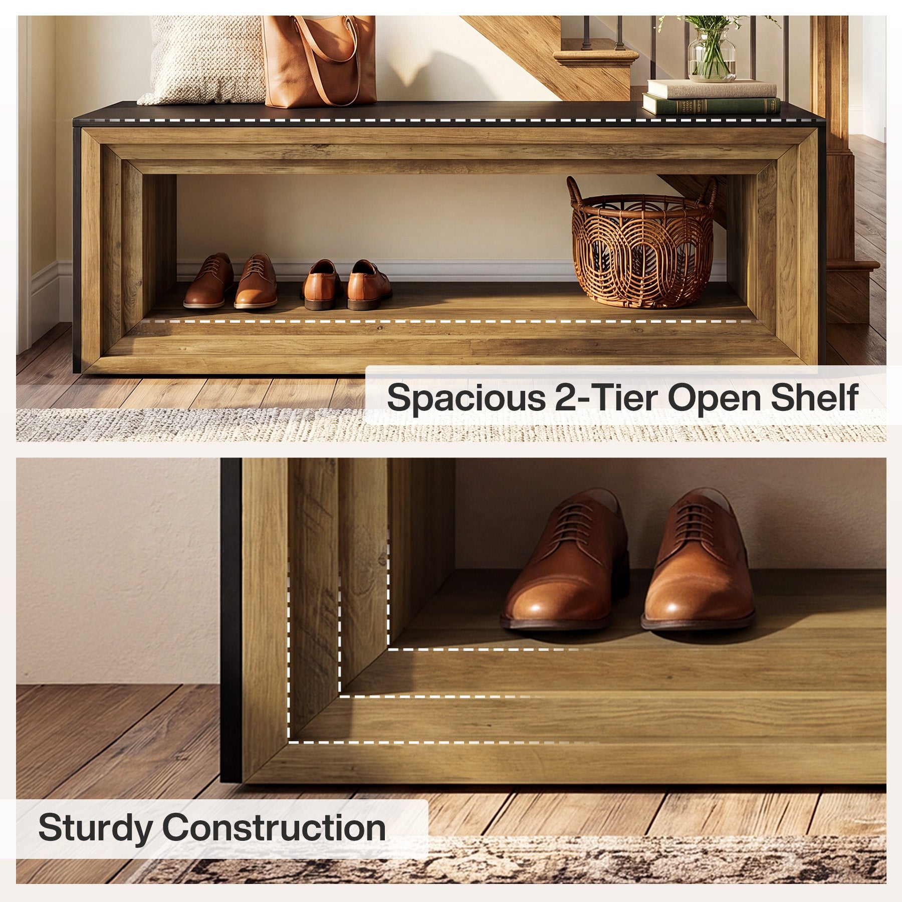 Tribesigns 63" Entryway Bench with Shoe Storage, Farmhouse Bench for Hallway