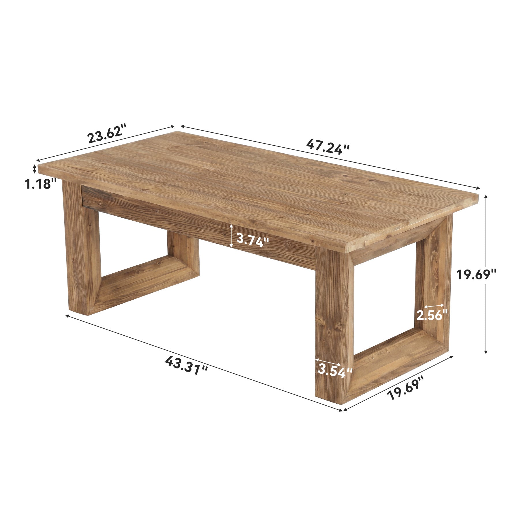 47.2" Solid Wood Coffee Table, Rectangular Accent Center Cocktail Table with U-Shape Legs