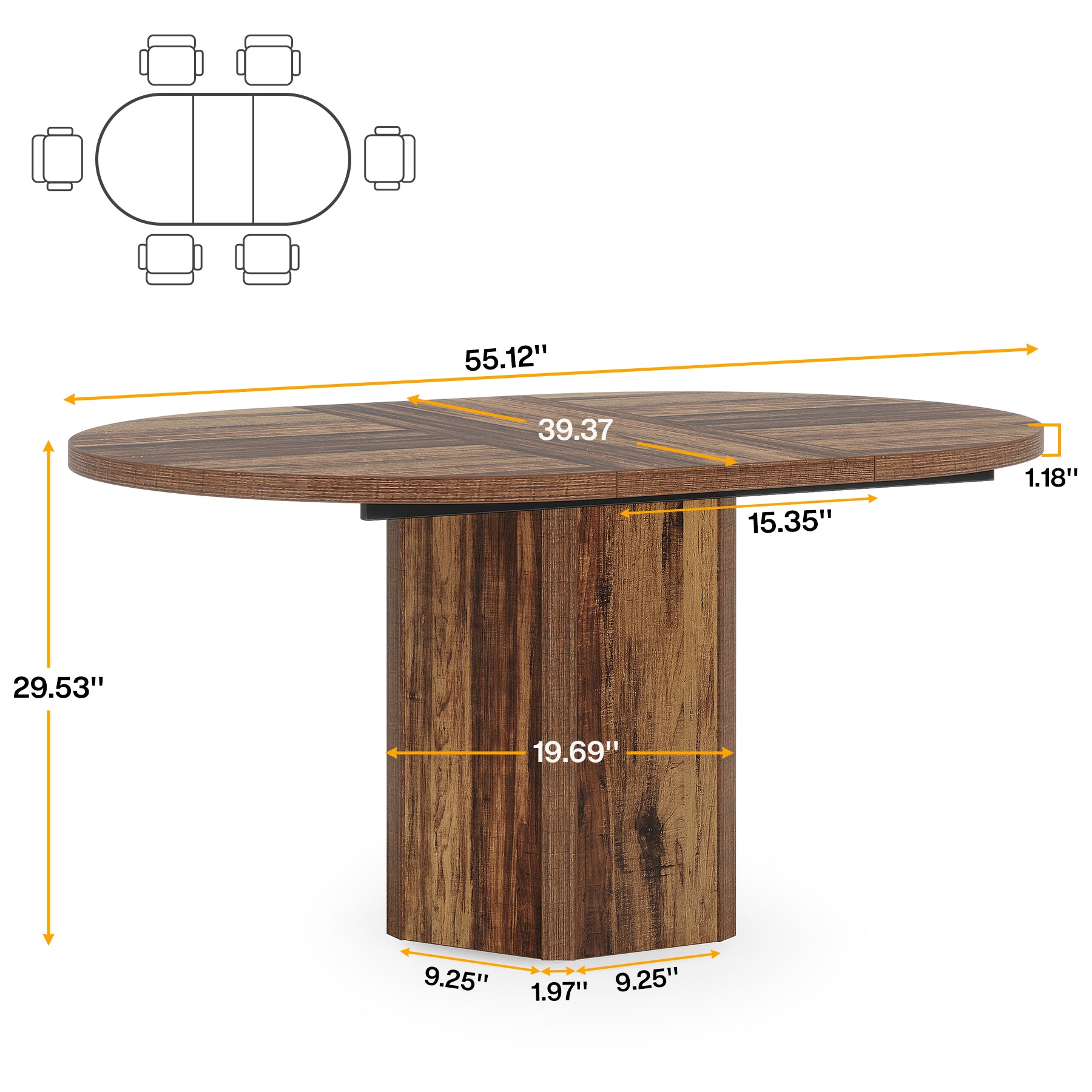 Wood Dining Table, 55" Kitchen Dinner Table For 4-6