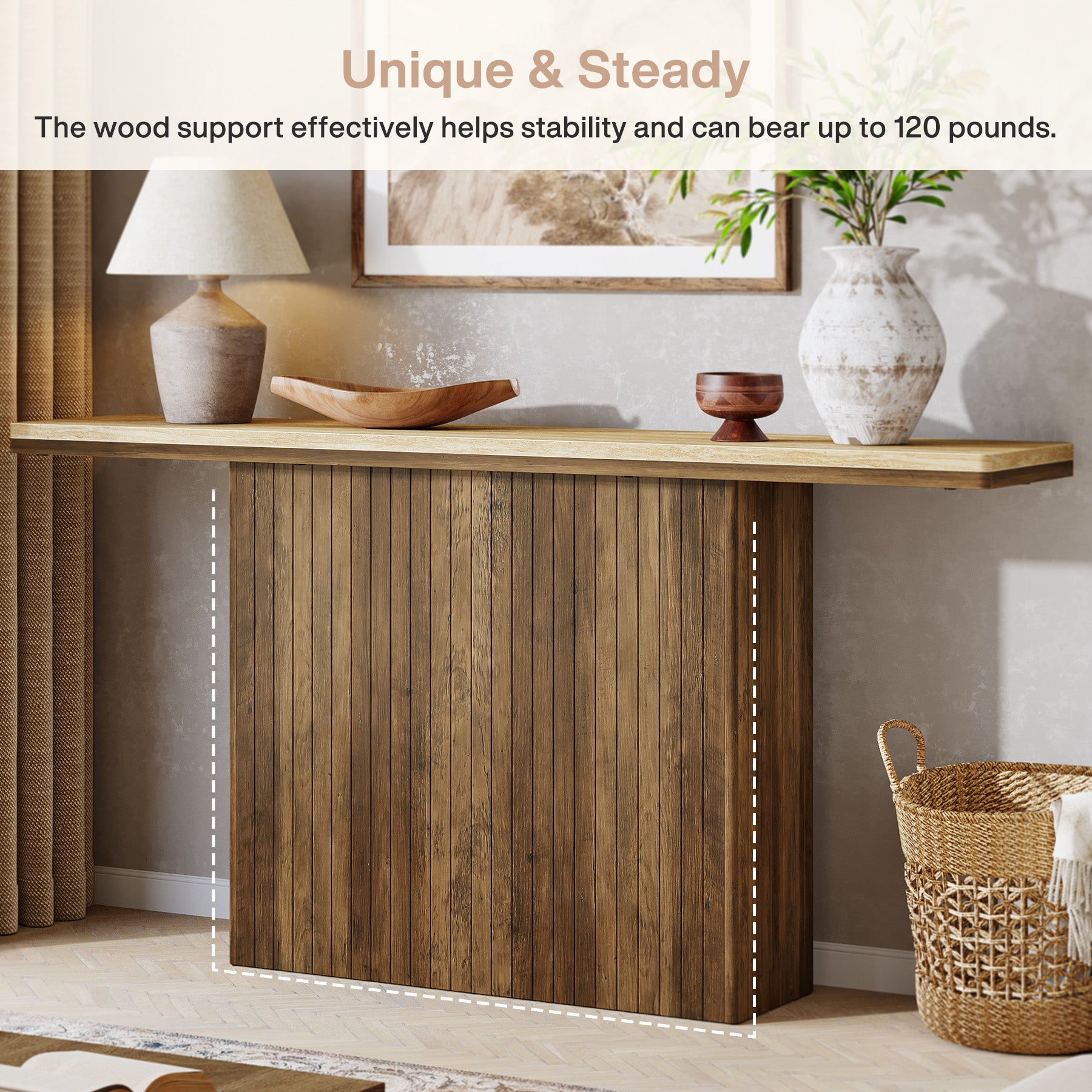 63" Console Table, Farmhouse Sofa Table Behind Couch for Living Room Tribesigns