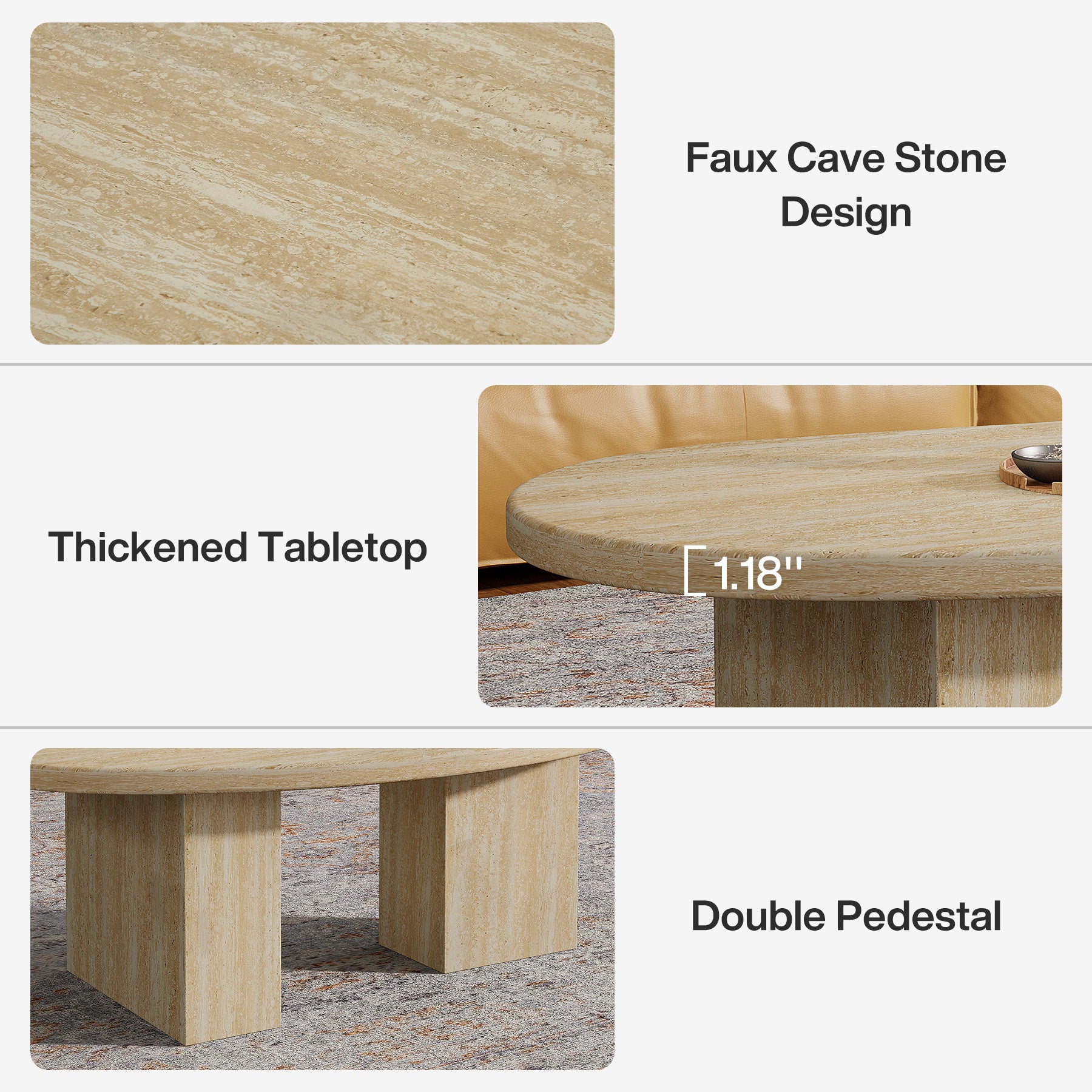 Oval Coffee Table, 45.27" Center Cocktail Table with Asymmetric Pedestal