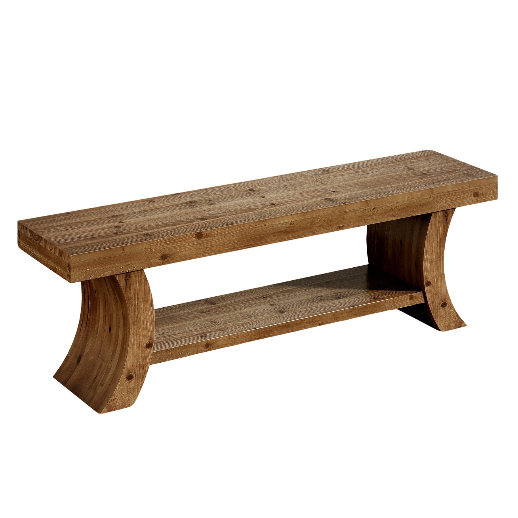 55" Solid Wood Dining Bench with Storage Shelf, Farmhouse Kitchen & Dining Table Bench Seating