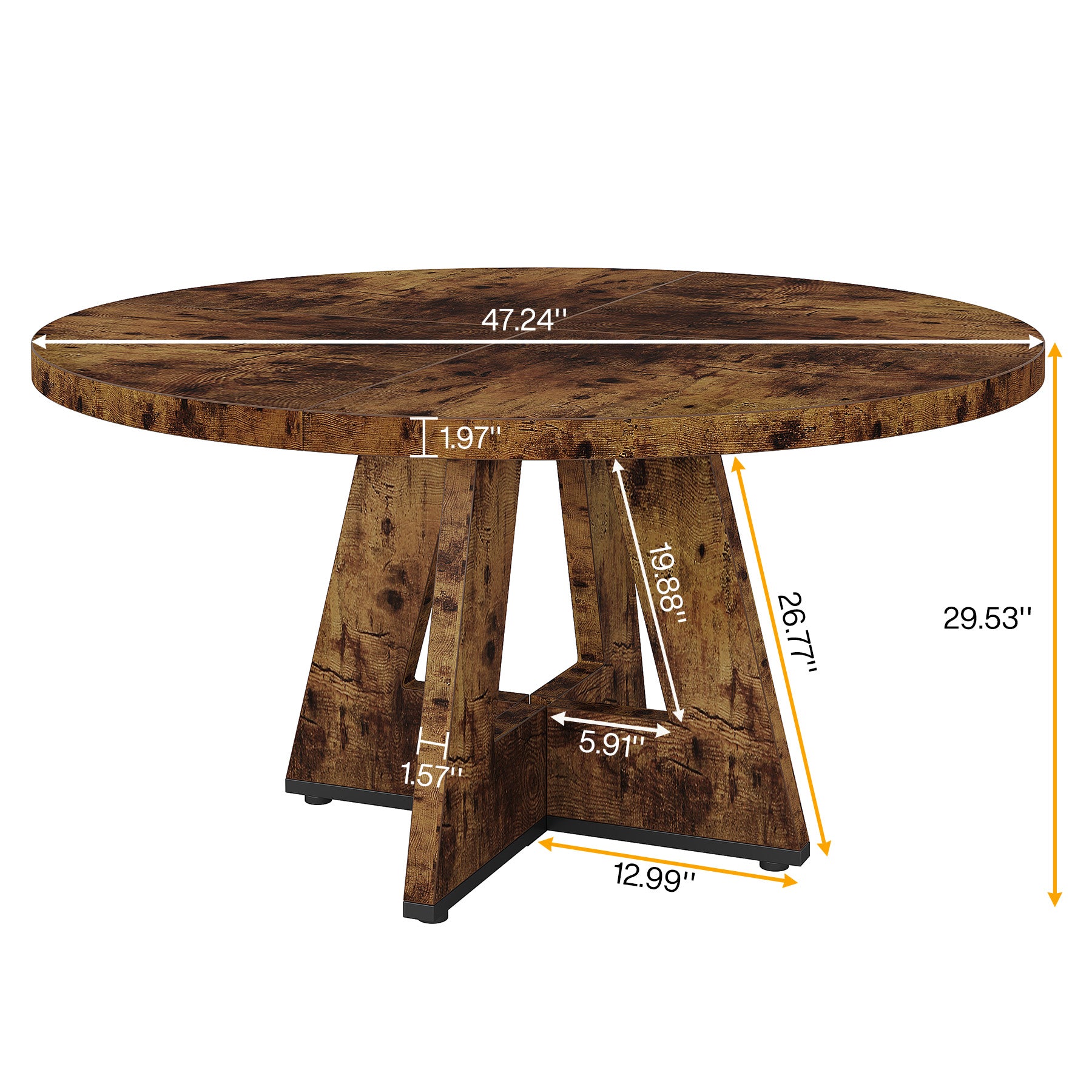 47" Round Farmhouse Dining Table for 4 People, Rustic Dining Room Table