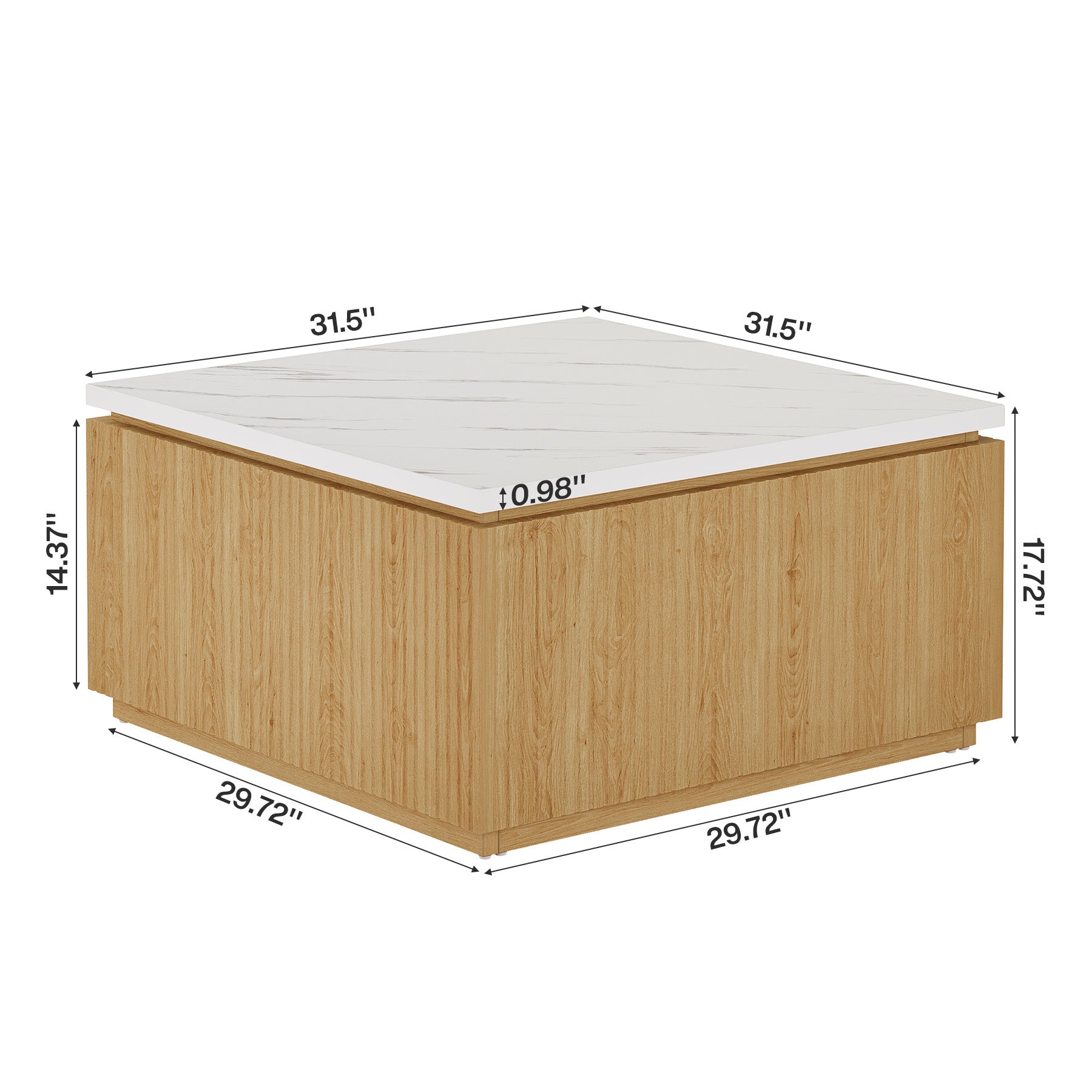 31.5" Square Coffee Table, Modern Center Table with Faux Marble Top