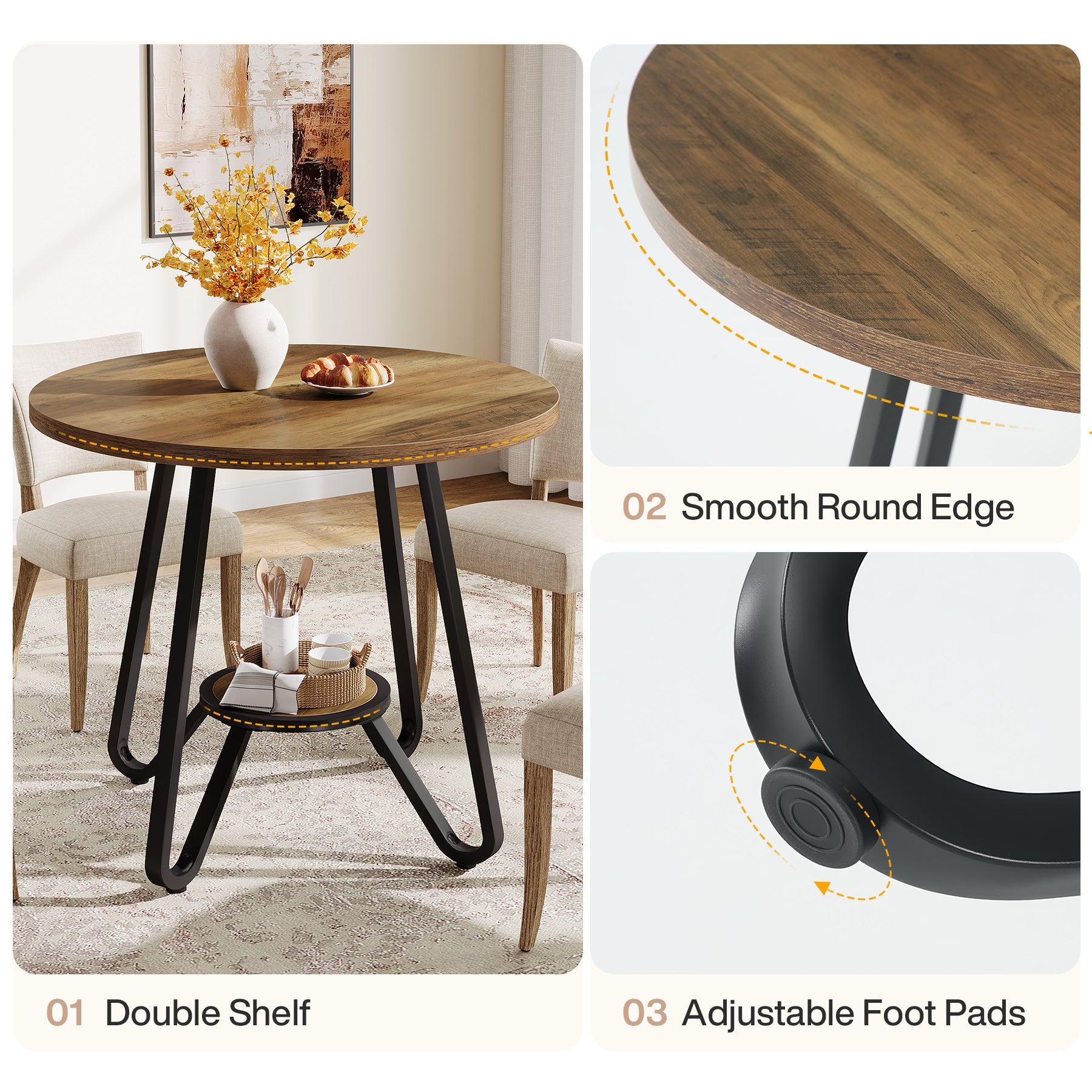 31.5" Round Dining Table, Small Kitchen Table with Open Shelves for 2 Tribesigns