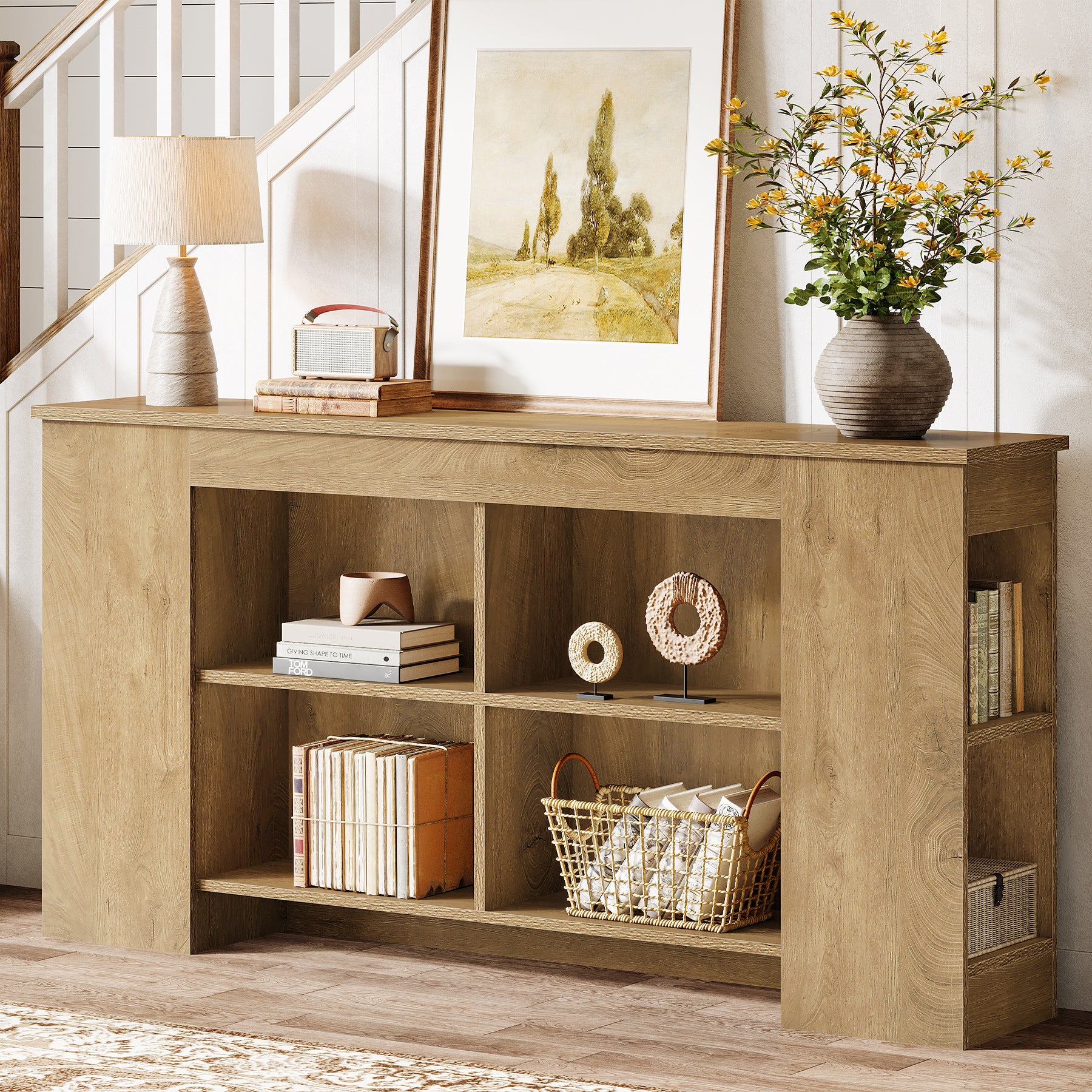 63" Console Table, Wooden Entryway Sofa Table with Storage
