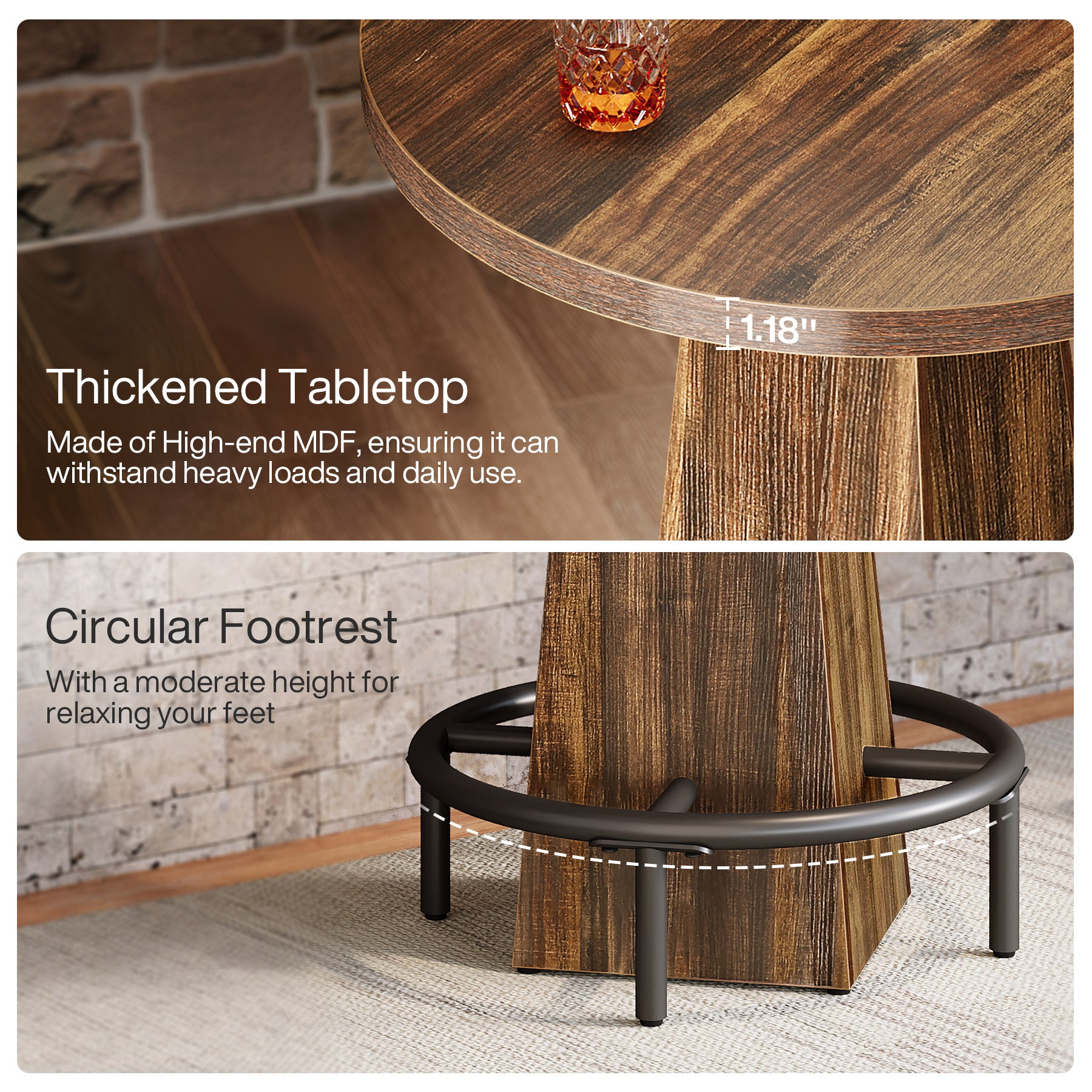 Round Pub Table, Counter Height Bar Table With Footrest Tribesigns