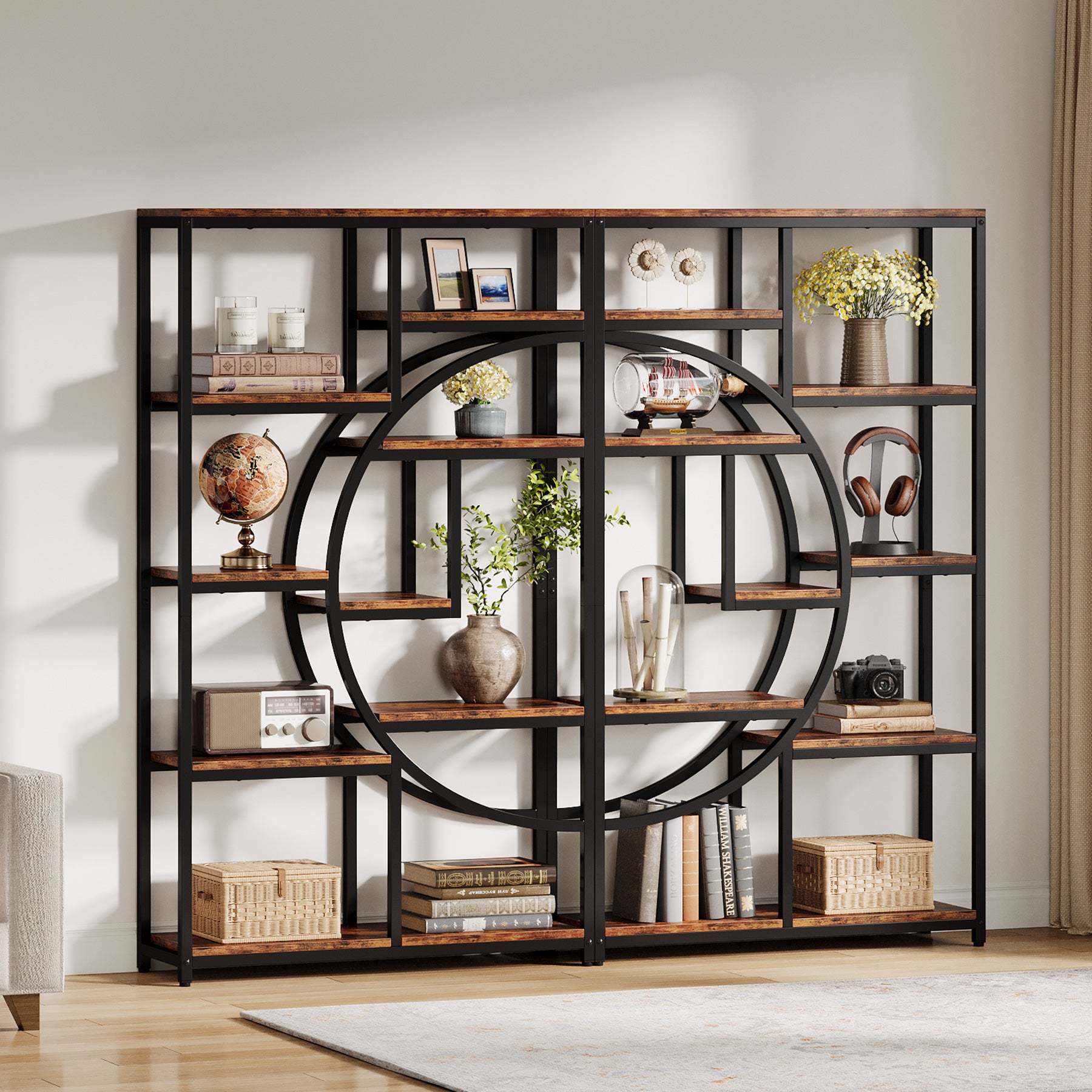 5-Tier Etagere Bookshelf, 68.9" Bookcase with 9 Open Shelves