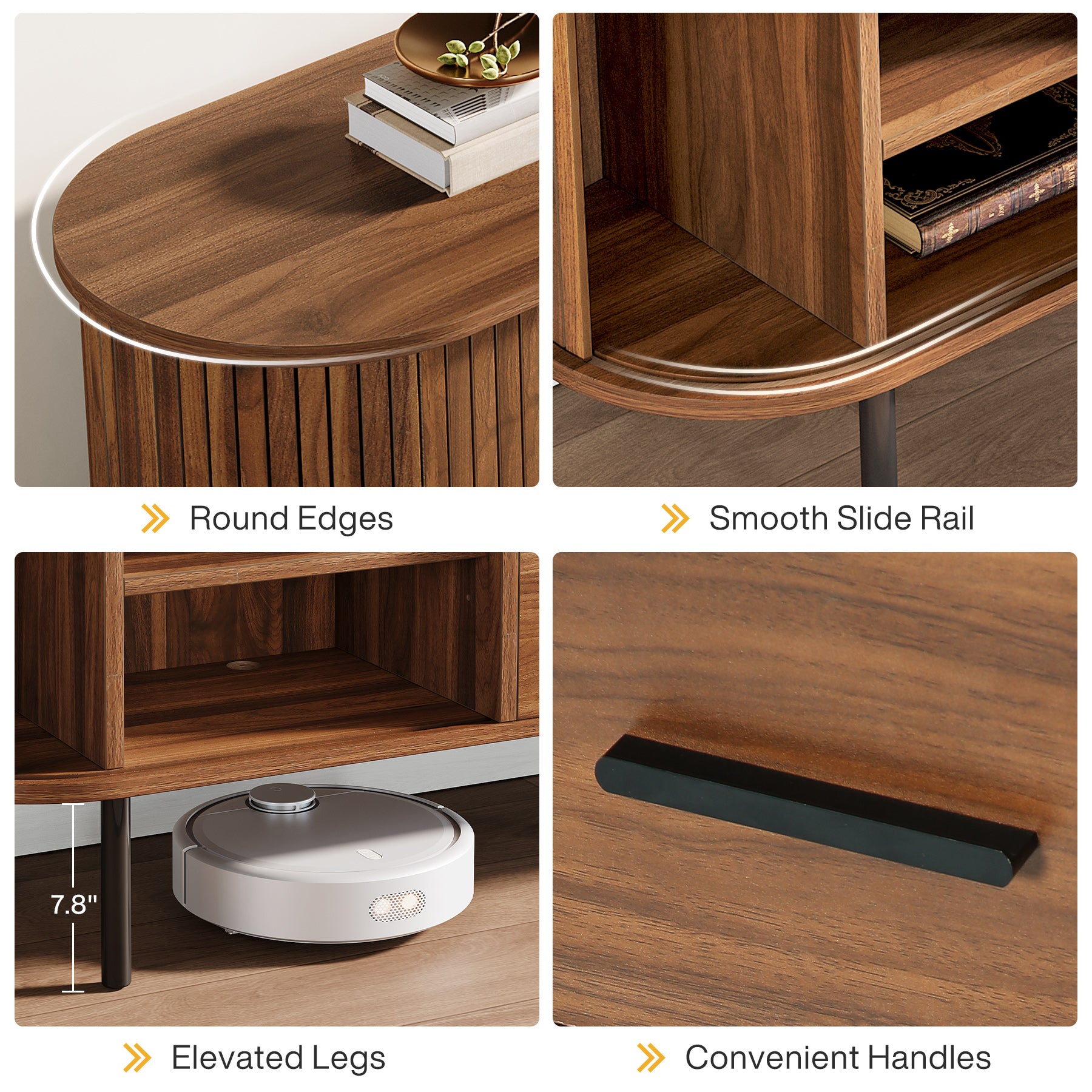 70" TV Stand, Modern Media Console with Storage and Sliding Tambour Door