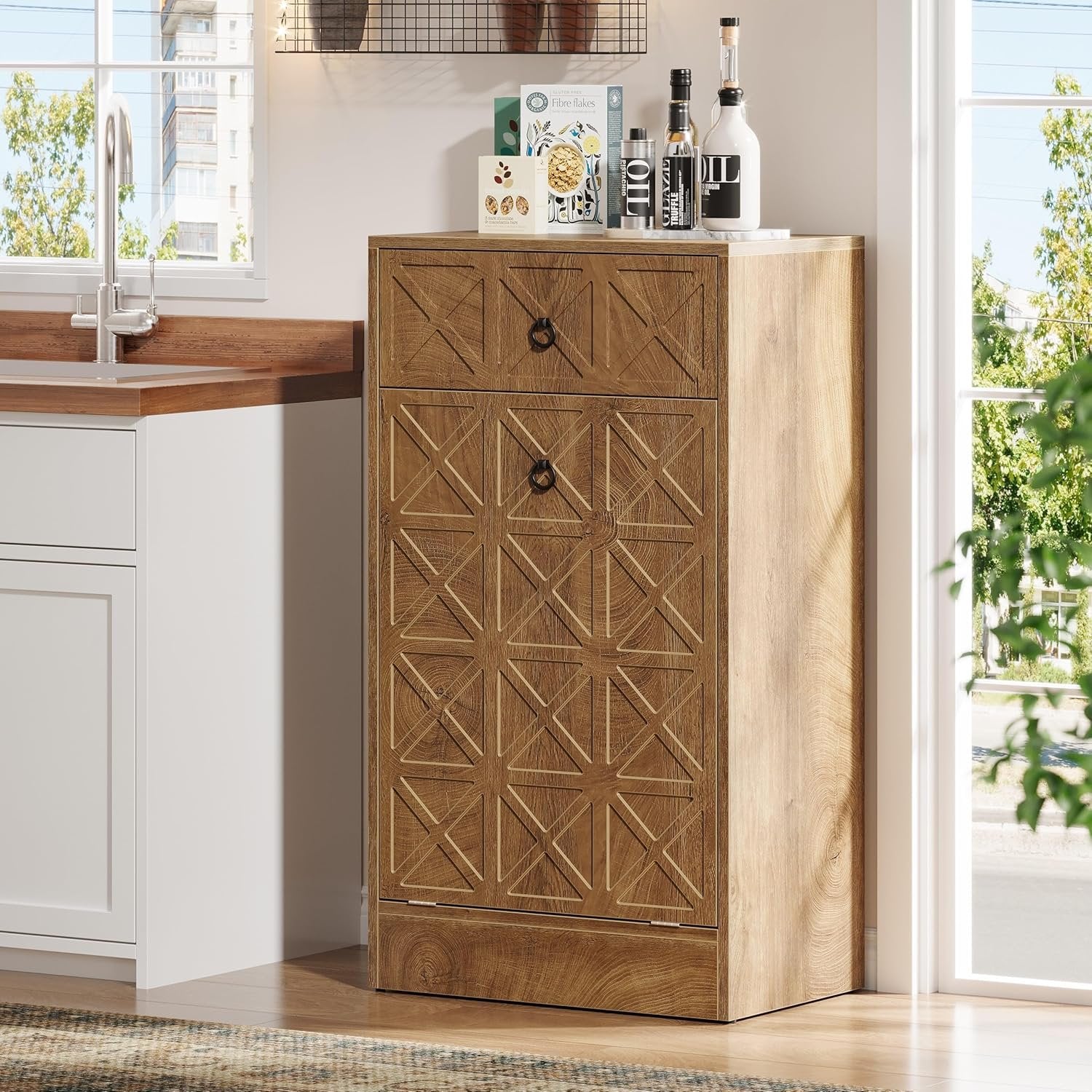 13 Gallons Tilt Out Trash Can, Hidden Garbage Cabinet with Drawer for Kitchen