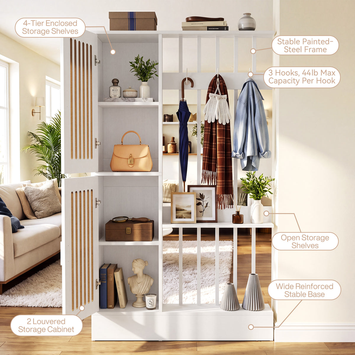 71" Room Divider with Shelves and Storage Cabinet, Modern Wall Partition for Home