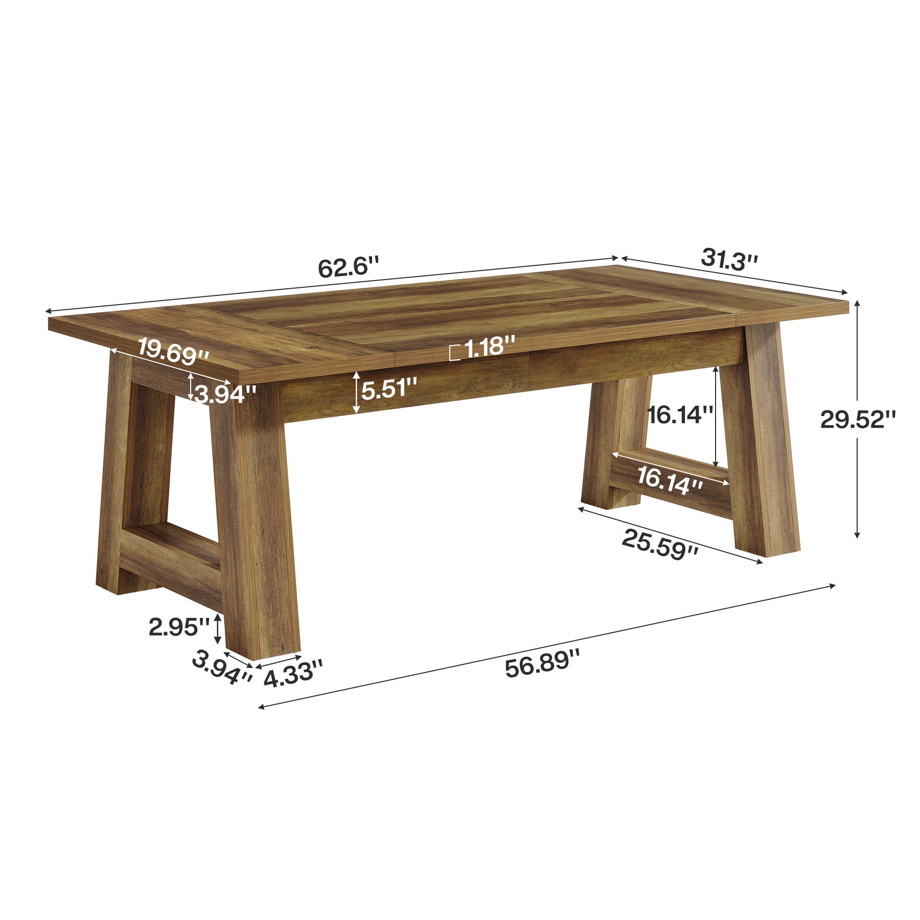 62.6" Executive Desk, Large Office Computer Desk with Thickened Frame