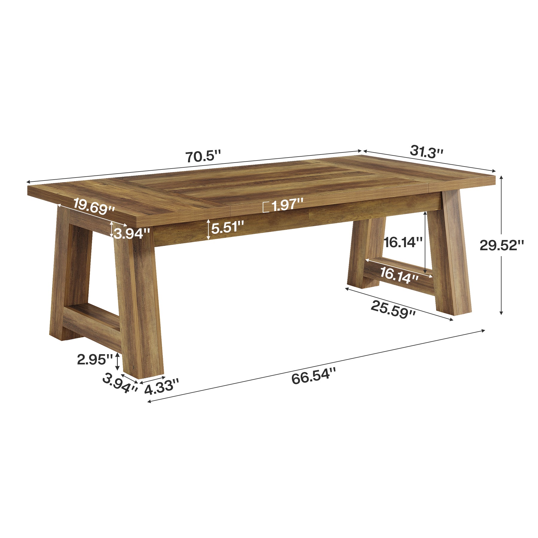 70.5'' Dining Table for 6 - 8, Farmhouse Kitchen Table with Sturdy Legs Tribesigns