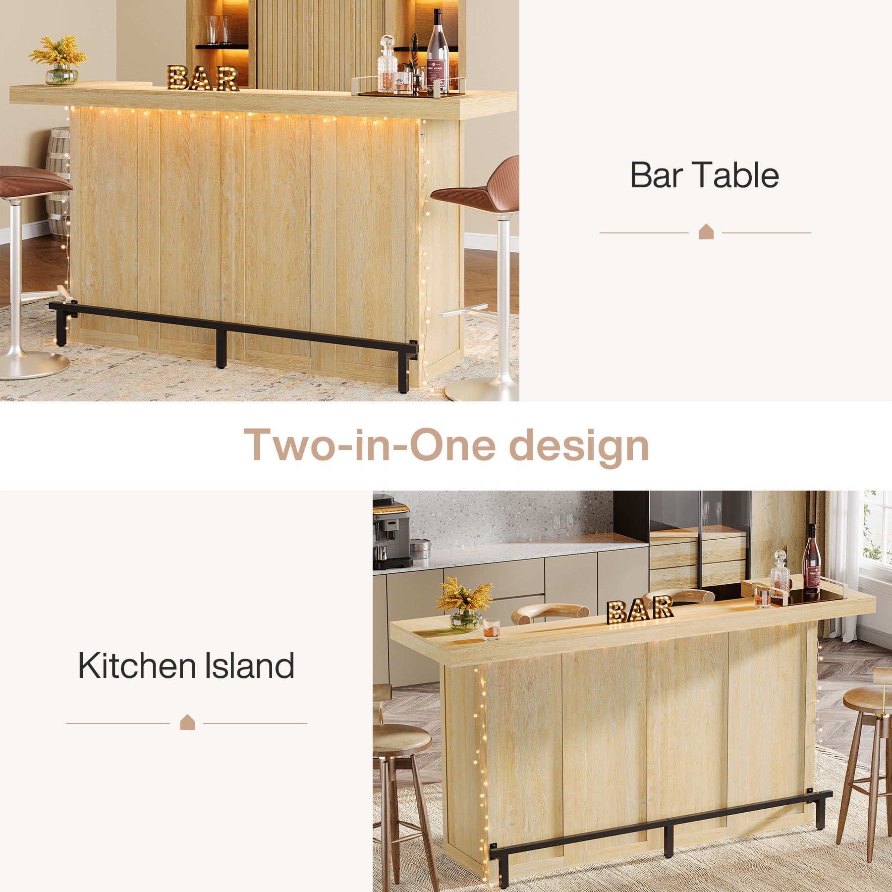 70.9" Bar Table, Modern Liquor Cabinet with 4-Tier Storage Shelves