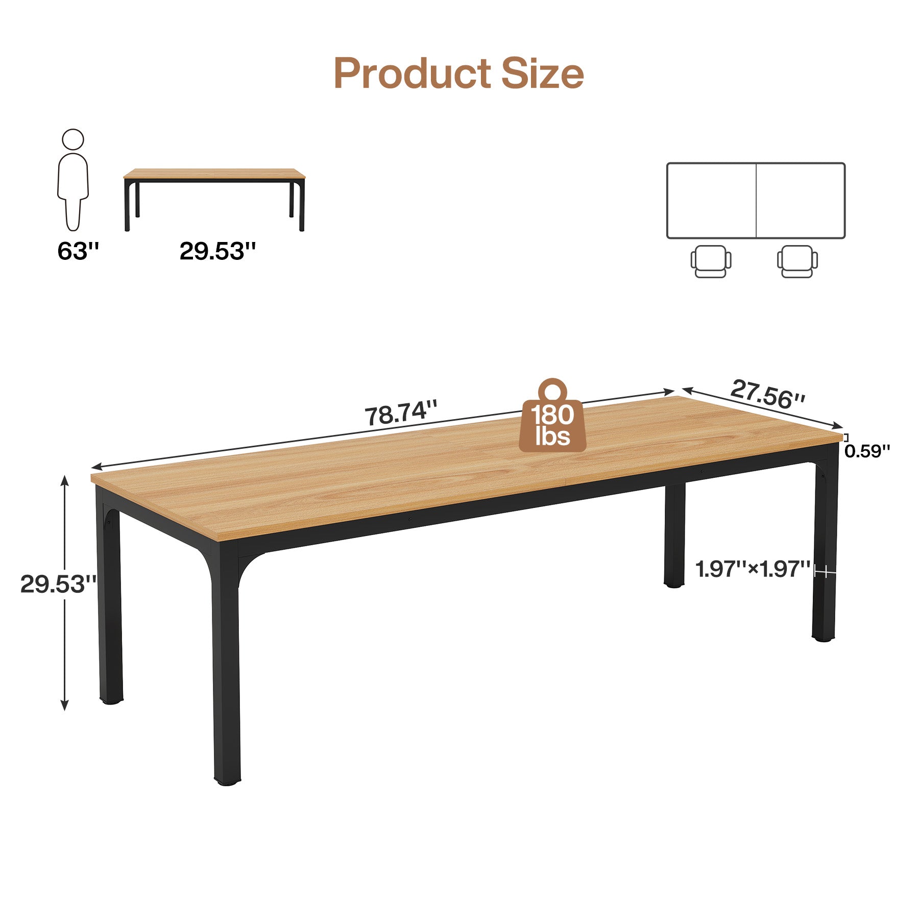 78.7" Rectangular Dining Table for 6–8 People, Long Kitchen Table