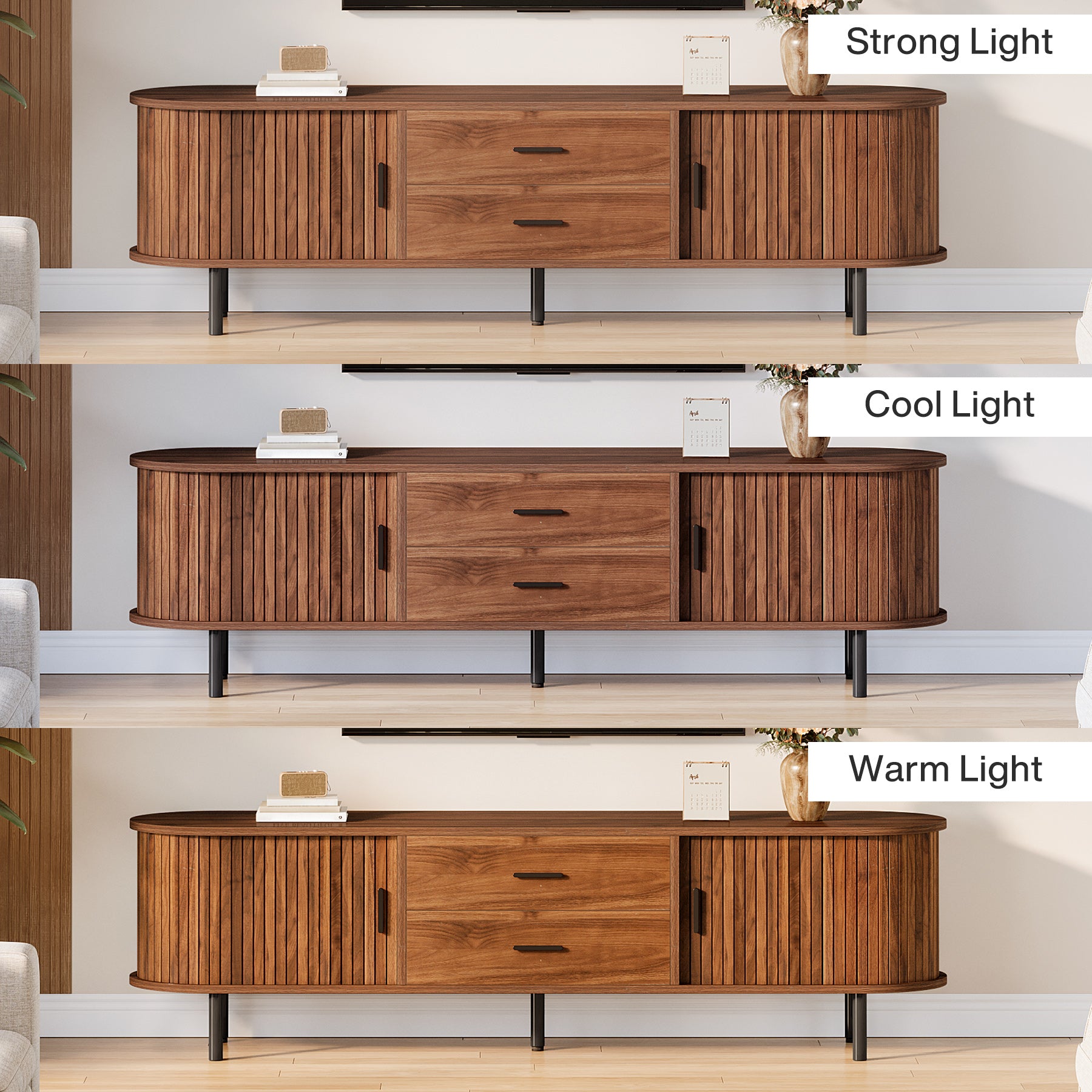 70" TV Stand, Modern Media Console with Storage and Sliding Tambour Door