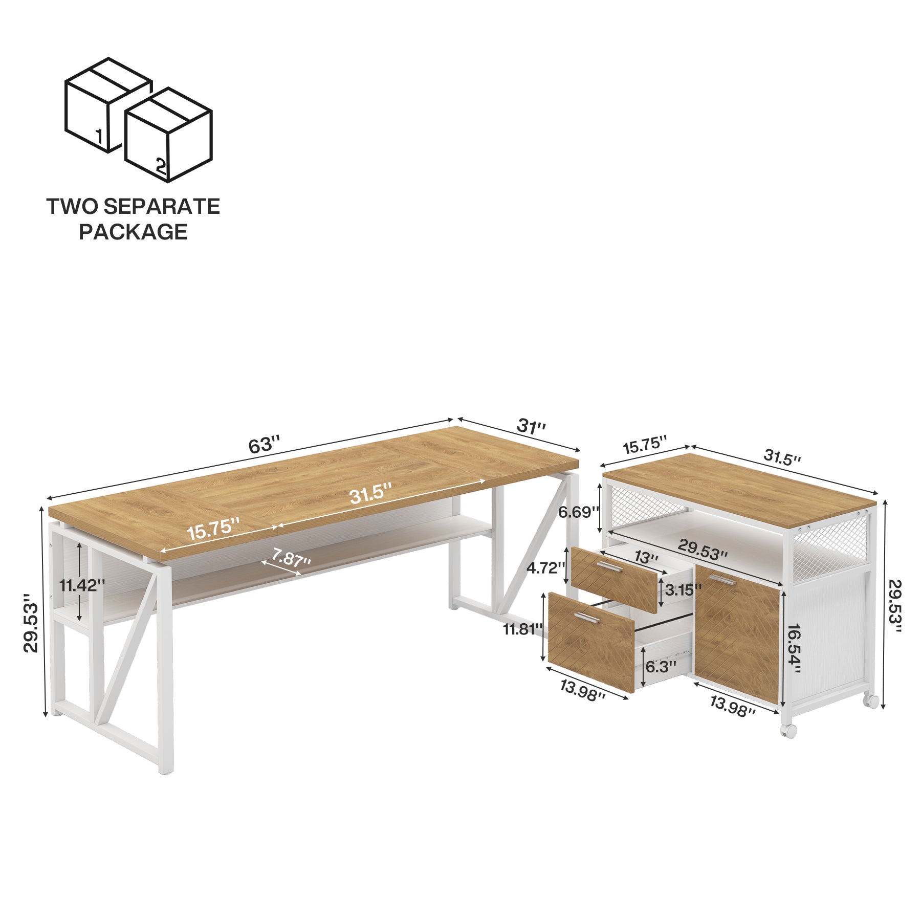 55" / 63" L-Shaped Executive Desk with Storage Shelves and Mobile File Cabinet(2 Drawers and 1 Storage Compartment)