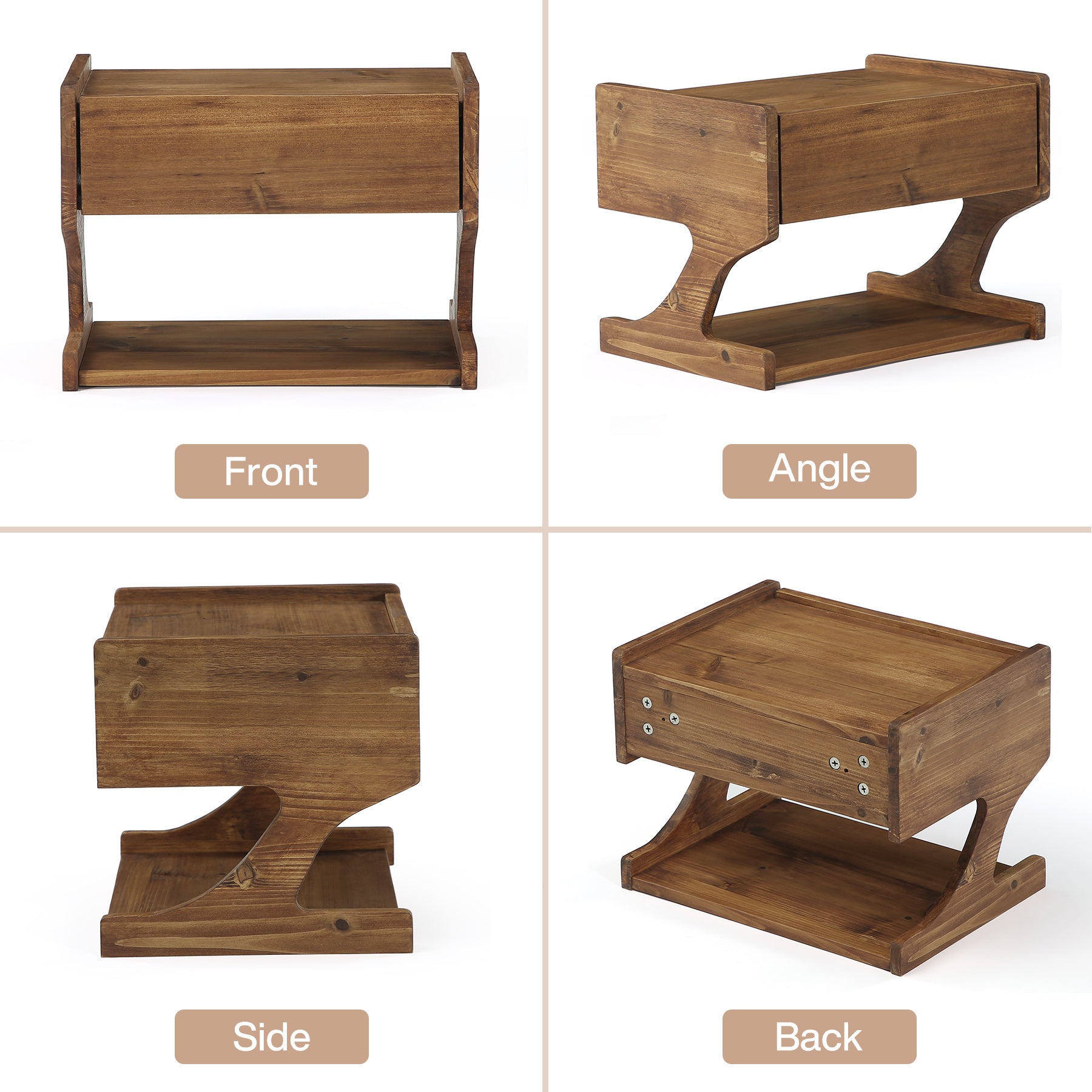 15.7" Nightstand, Wood Floating Bedside Table with Drawer and Storage Shelf