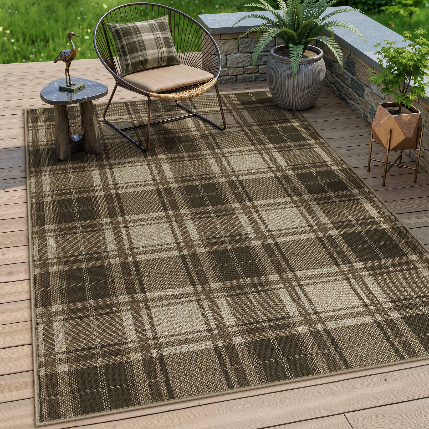3x5/5x7 Plaid Easy Jute Washable Area Rug, Farmhouse Non-Slip Indoor Carpet for Porch Living Bedroom, Oeko-Tex Certified