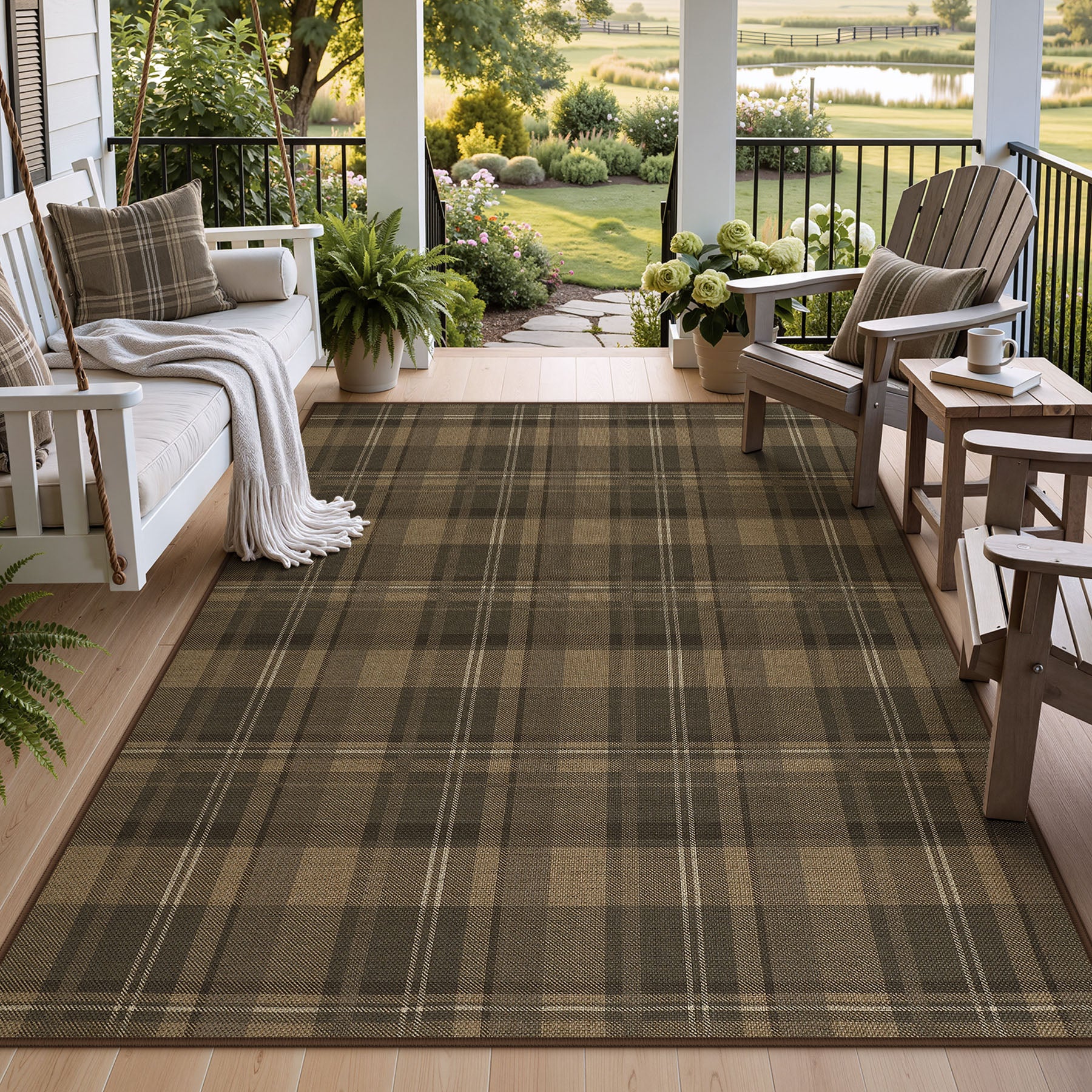 3x5/5x7 Plaid Easy Jute Washable Area Rug, Farmhouse Non-Slip Indoor Carpet for Porch Living Bedroom, Oeko-Tex Certified