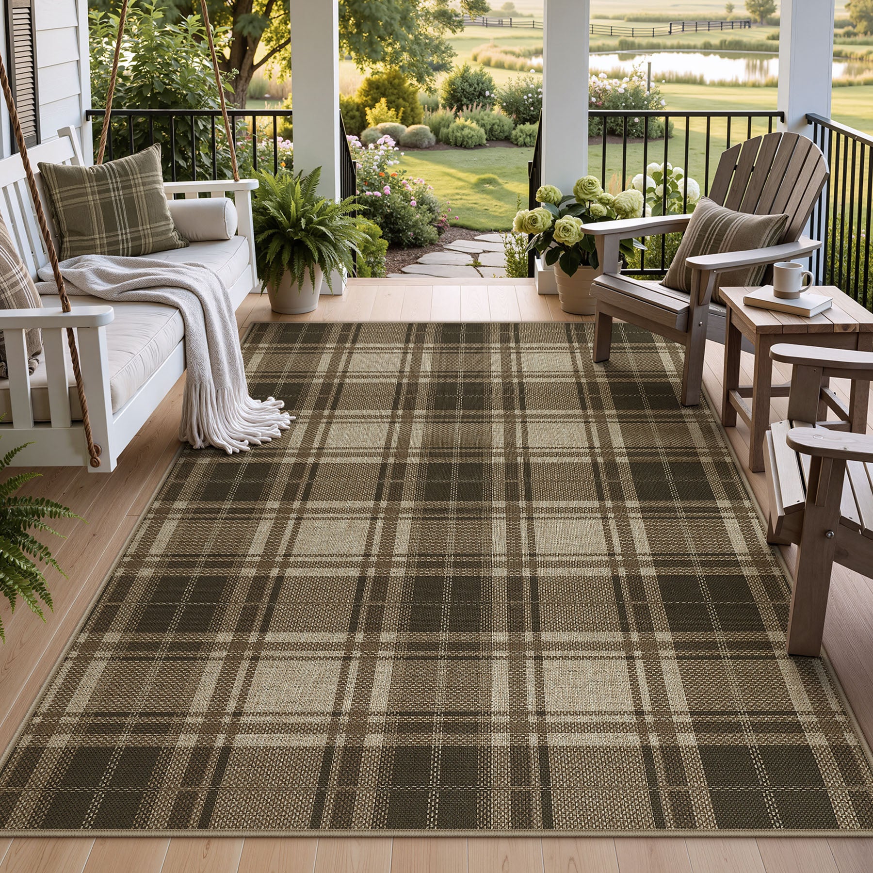3x5/5x7 Plaid Easy Jute Washable Area Rug, Farmhouse Non-Slip Indoor Carpet for Porch Living Bedroom, Oeko-Tex Certified