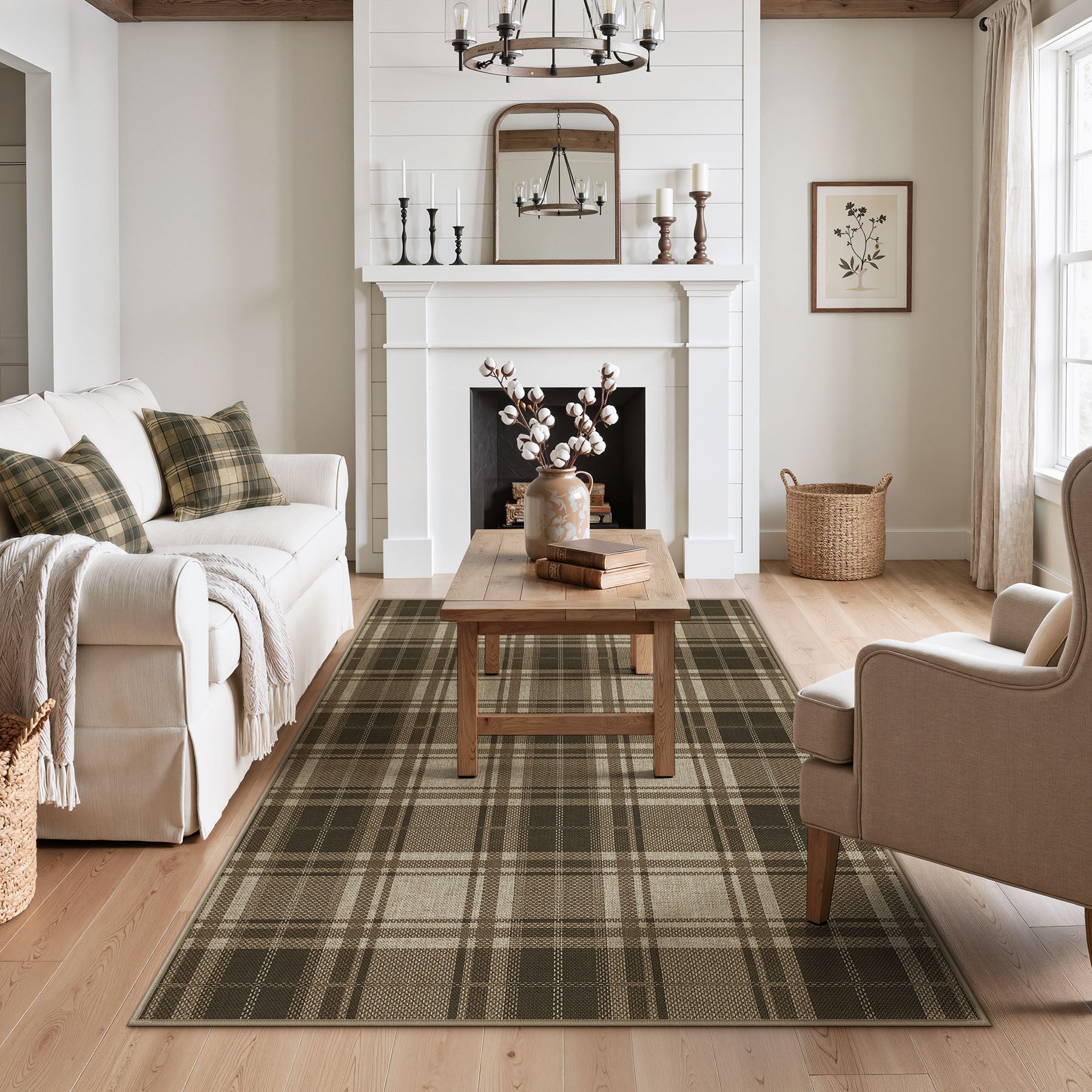 3x5/5x7 Plaid Easy Jute Washable Area Rug, Farmhouse Non-Slip Indoor Carpet for Porch Living Bedroom, Oeko-Tex Certified