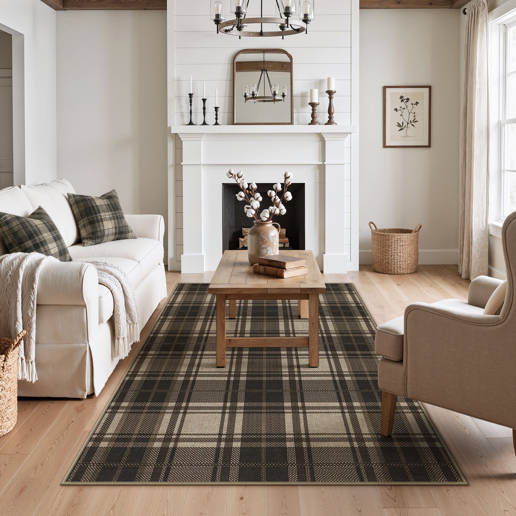 3x5/5x7 Plaid Easy Jute Washable Area Rug, Farmhouse Non-Slip Indoor Carpet for Porch Living Bedroom, Oeko-Tex Certified
