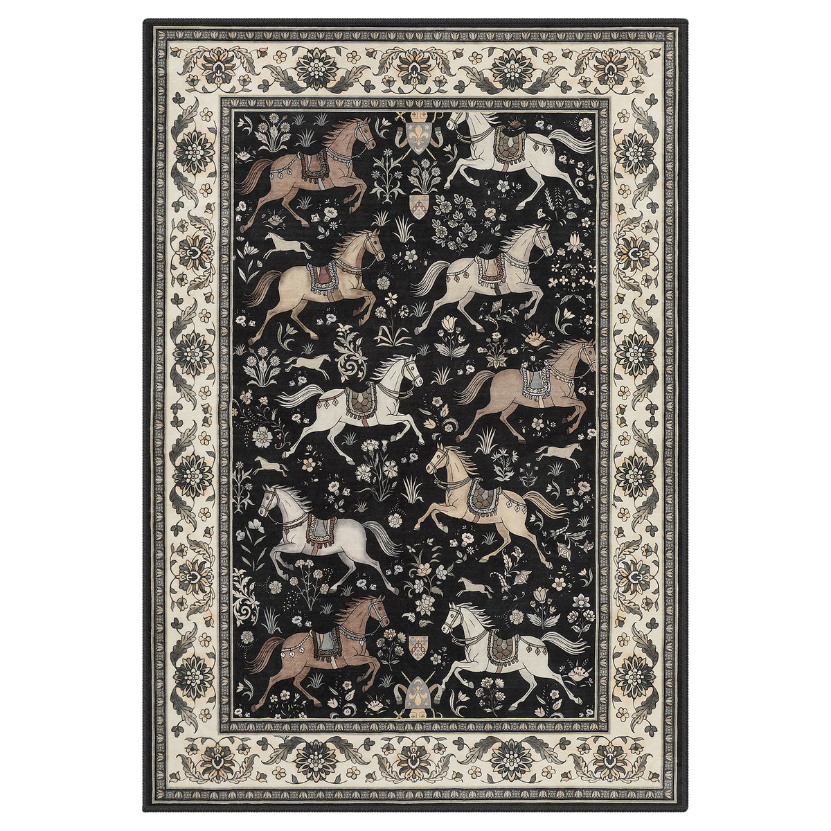 5x7 Boho Horse Print Area Rug, Vintage Animal Washable Non-Slip Carpet with Tassels, Oeko-Tex Certified