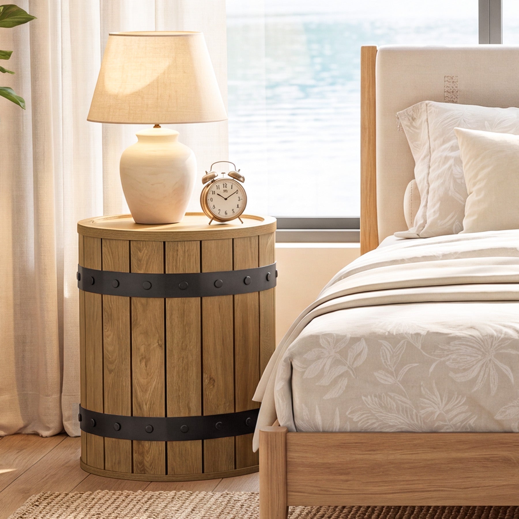 19.68" Barrel Side Table with Hidden Storage, Round Wood End Table with Lid for Living Room and Bedroom