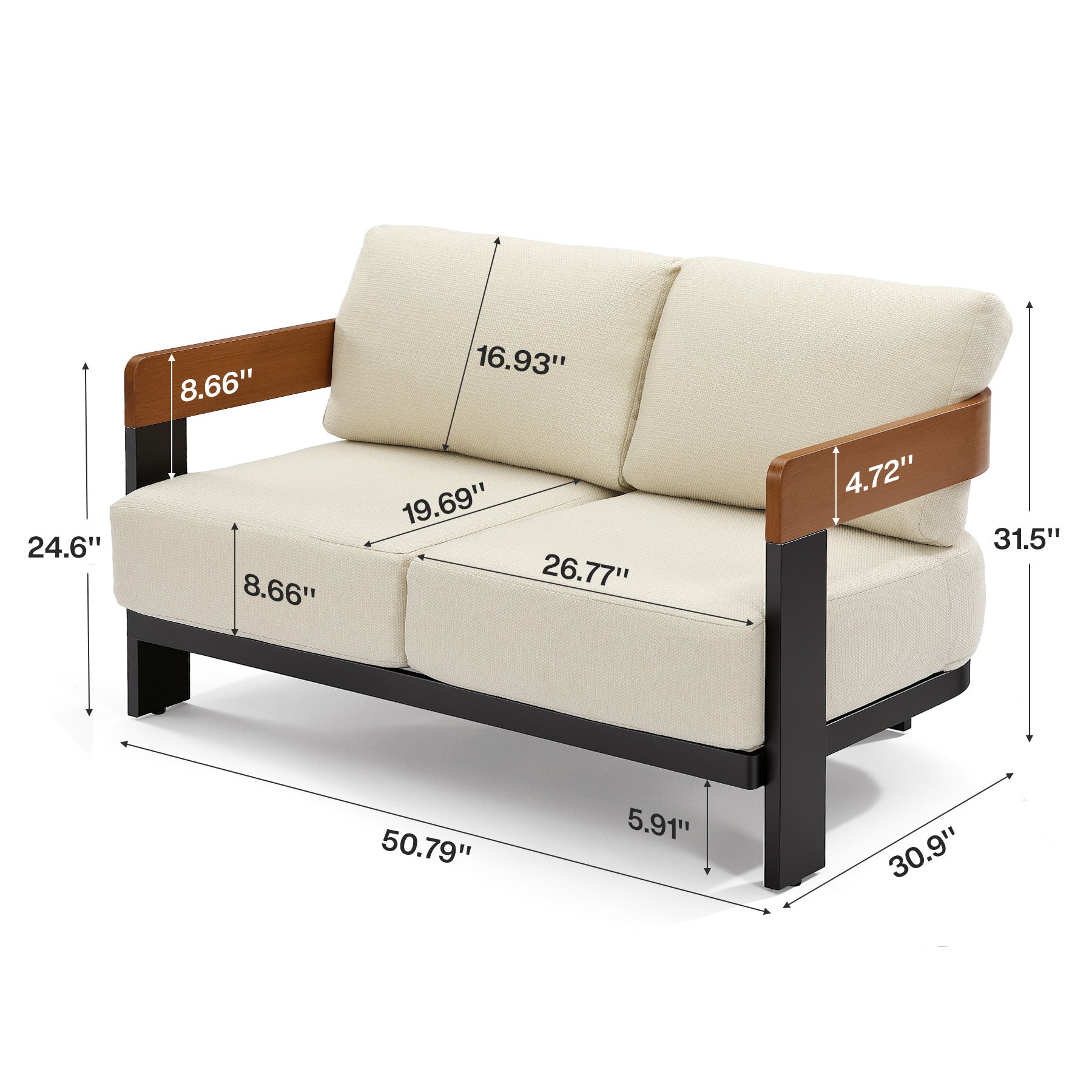 Patio Sofa Loveseat, Outdoor 2-Seater U-Shape Chair with Cushions