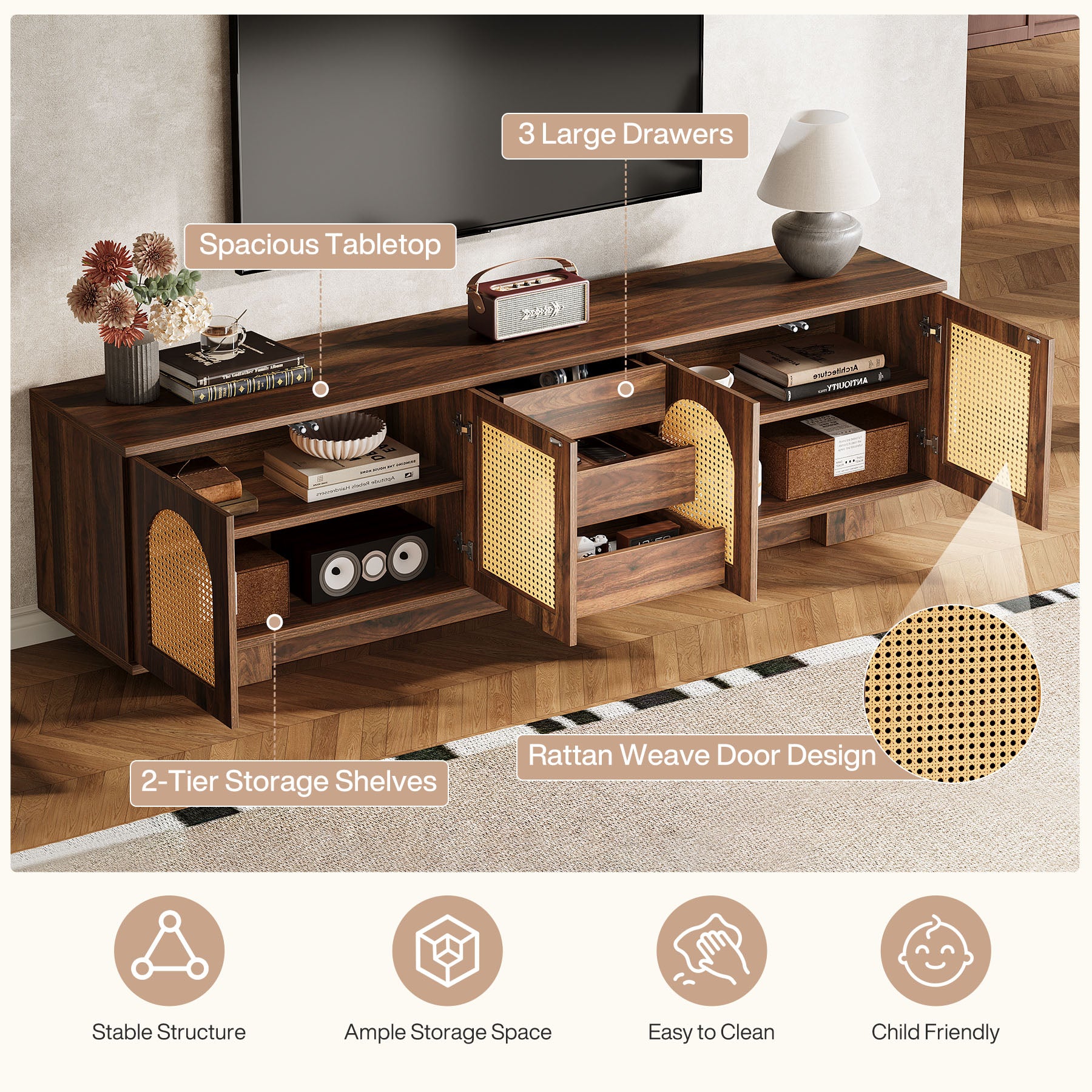 70.9" TV Stand with Storage and Drawers for TVs up to 80"