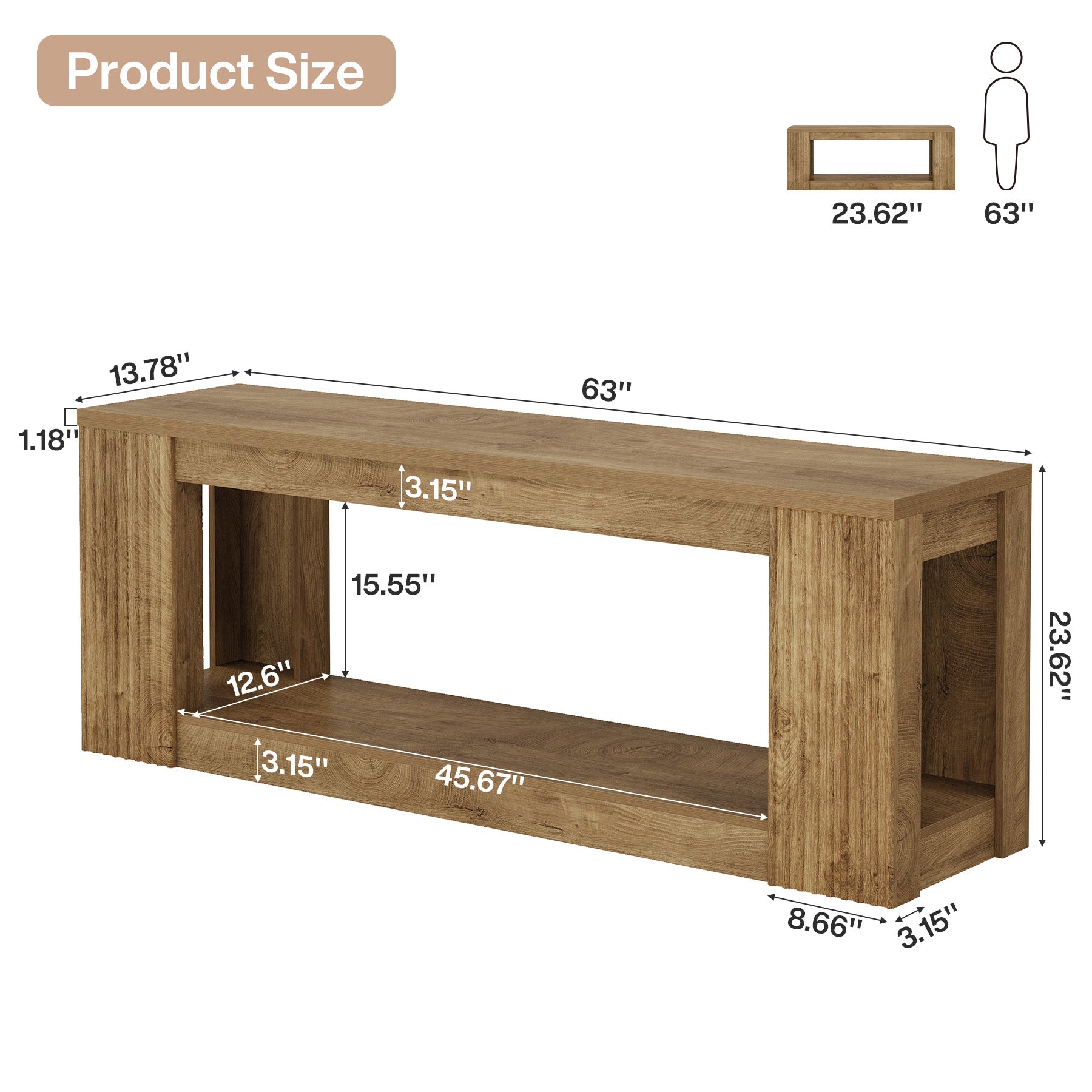 63" Entryway Bench, 2-Tier Shoe Bench End of Bed Seat for Hallway, Bedroom