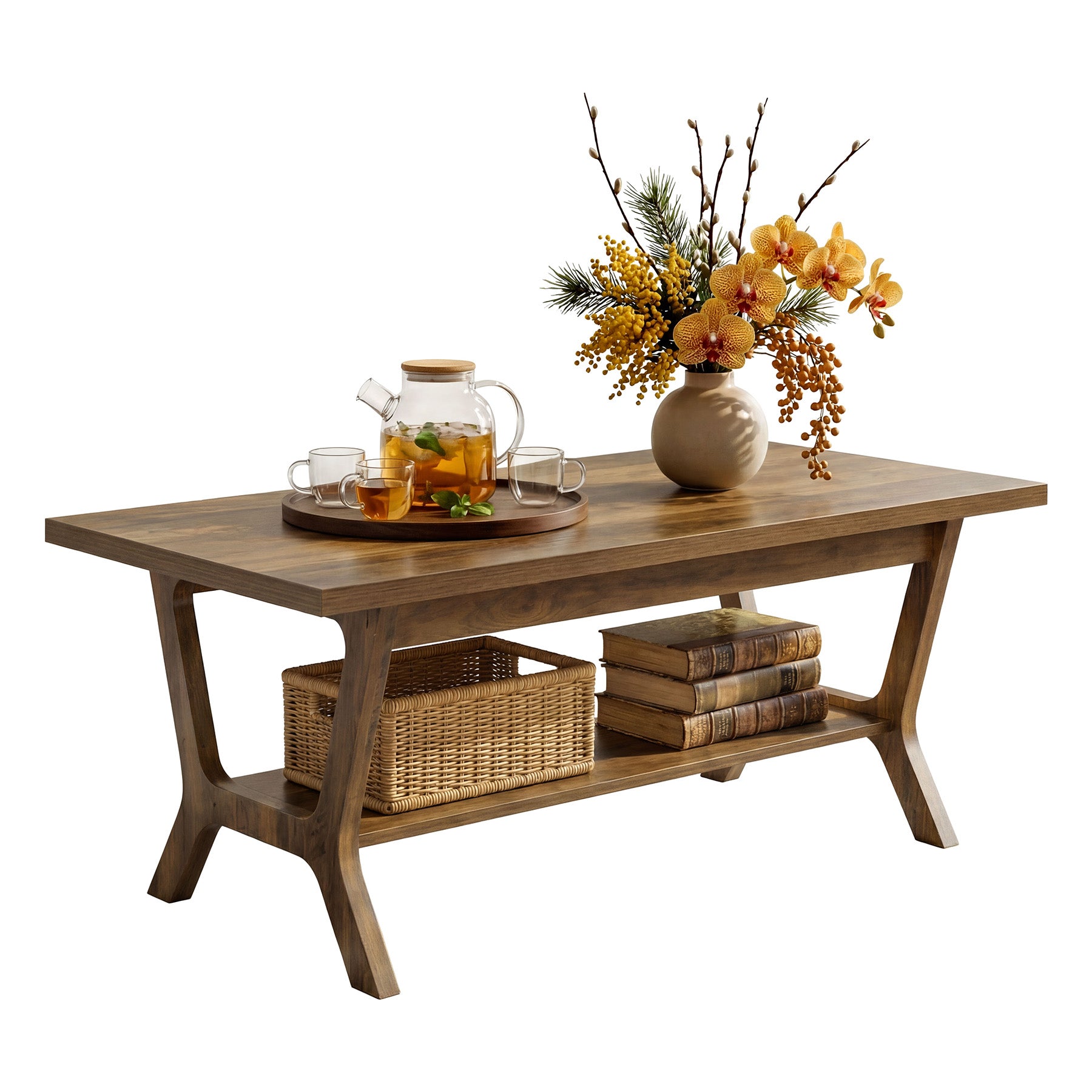 Tribesigns 47.24" Coffee Table, Farmhouse Center Table with Shelf