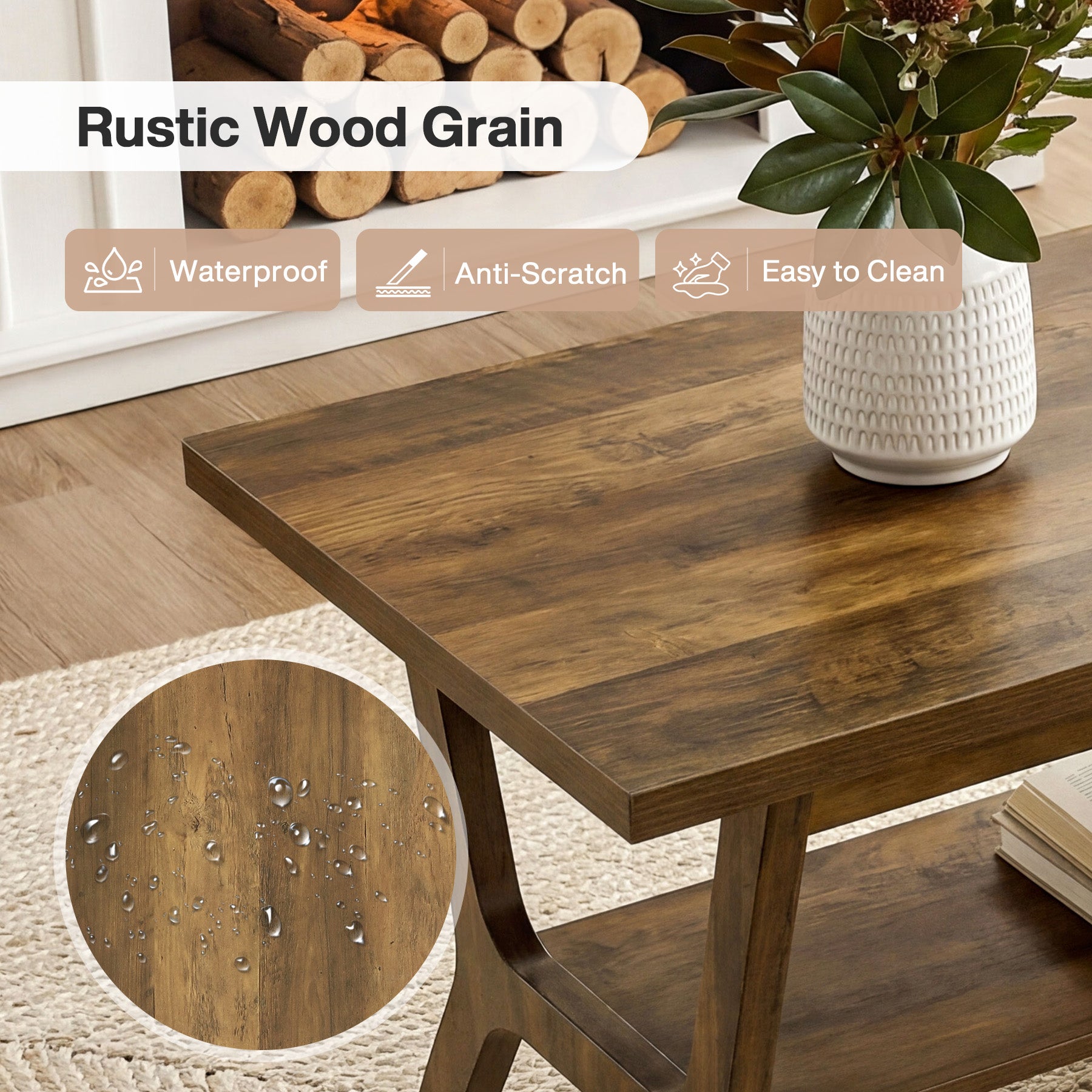 47.24" Farmhouse Coffee Table with Storage and H-Shaped Legs