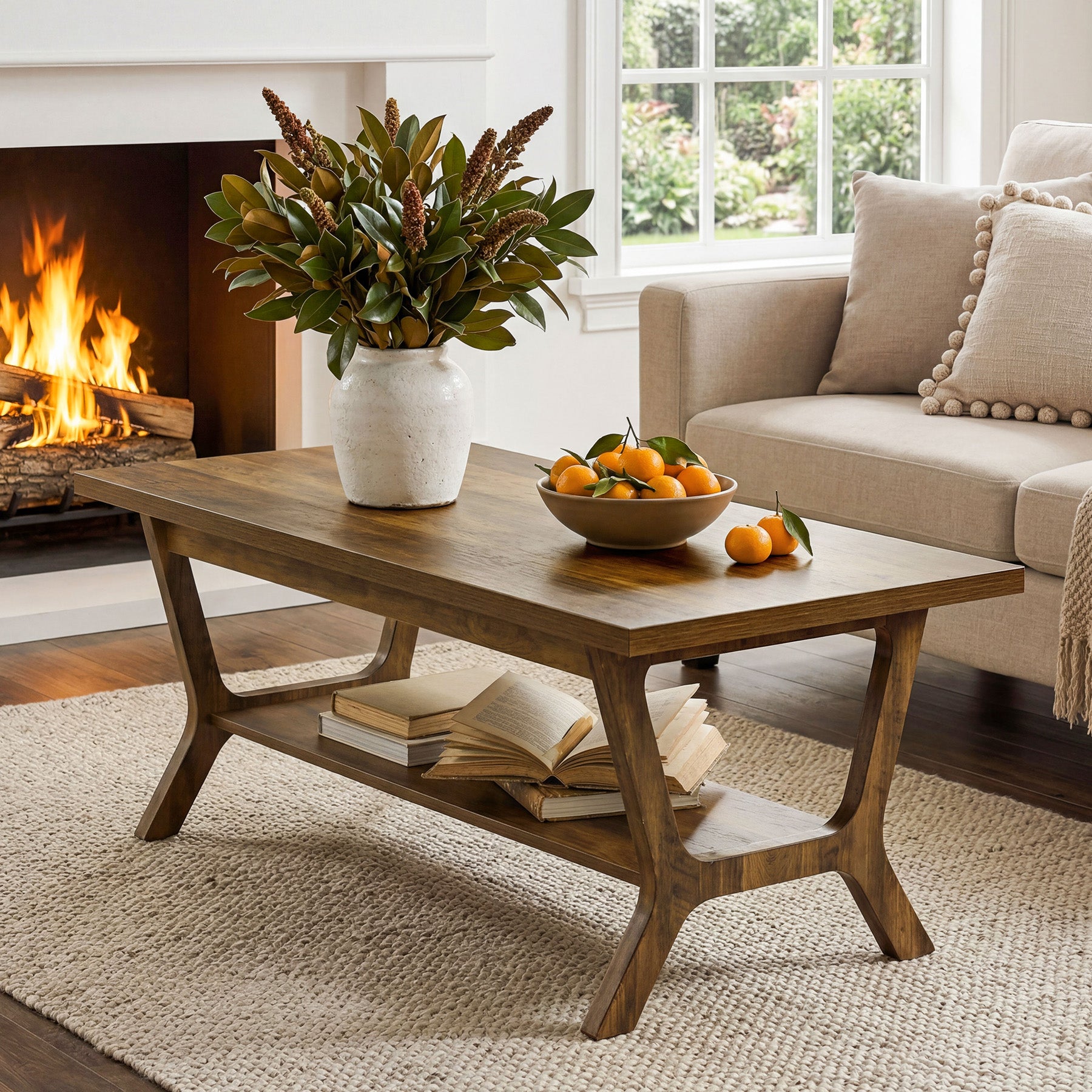 47.24" Farmhouse Coffee Table with Storage and H-Shaped Legs