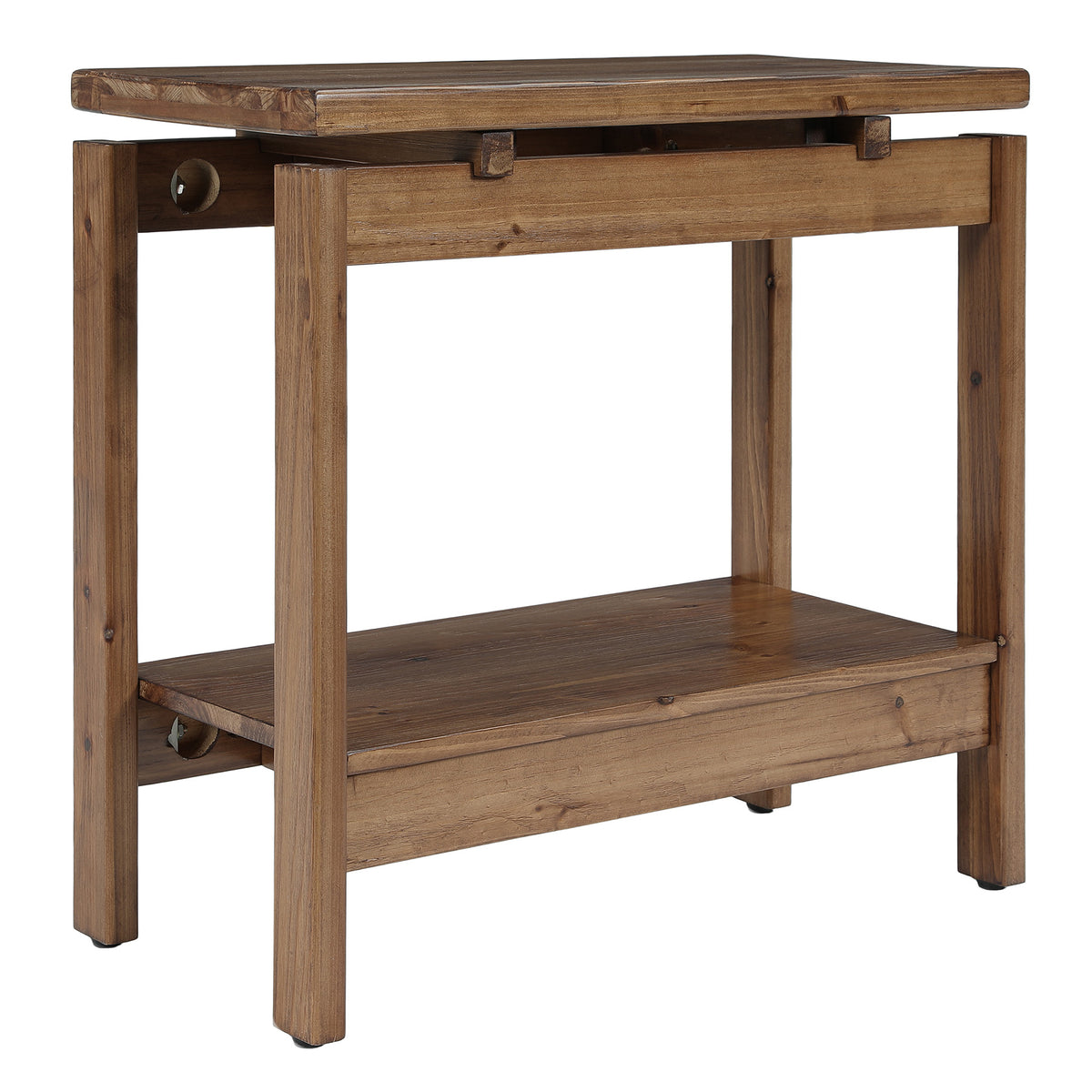 24" Narrow Solid Wood 2-Tier End Table, Small Nightstand Bedside Table, Bedroom