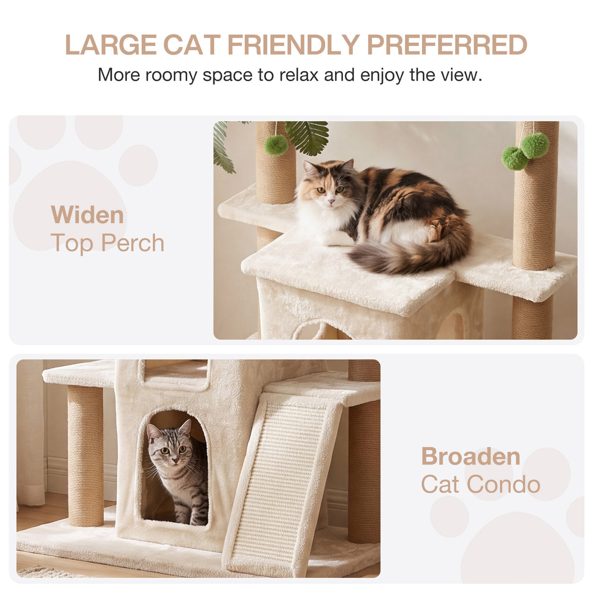 61" Tropical Palm Cat Tree Tower, Large Perch Platform for Indoor Cats
