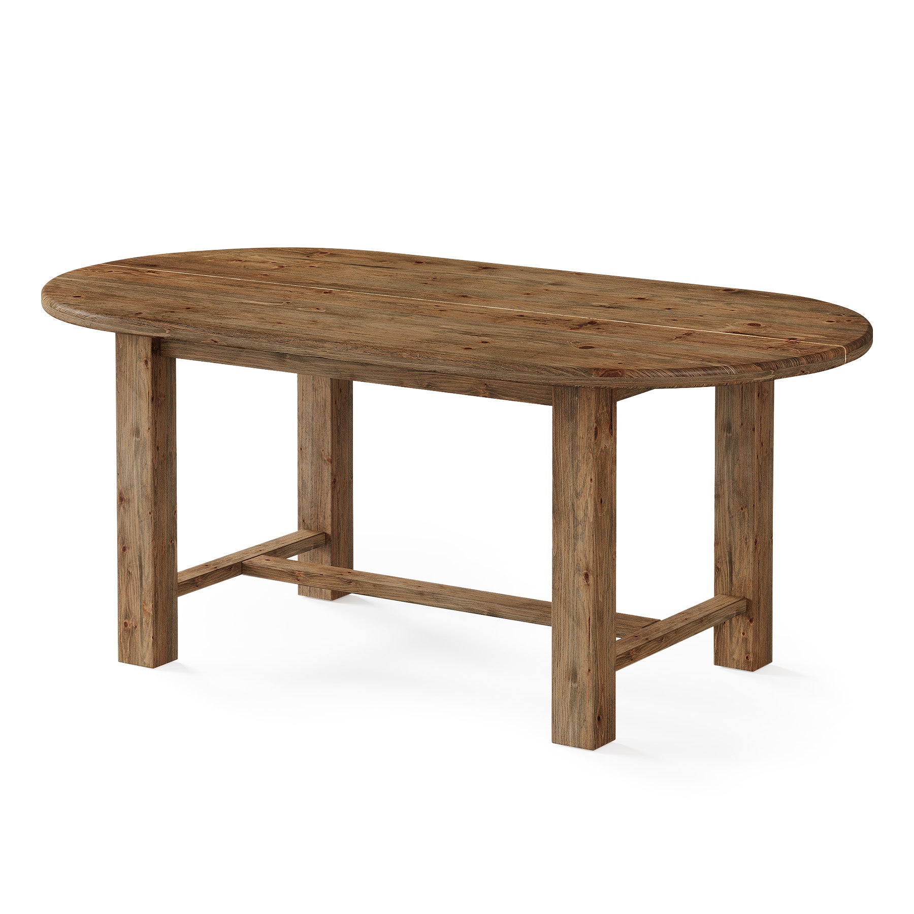 Solid Wood Executive Desk, 63" Oval Computer Table Office Desk with Crossbar for Home Office