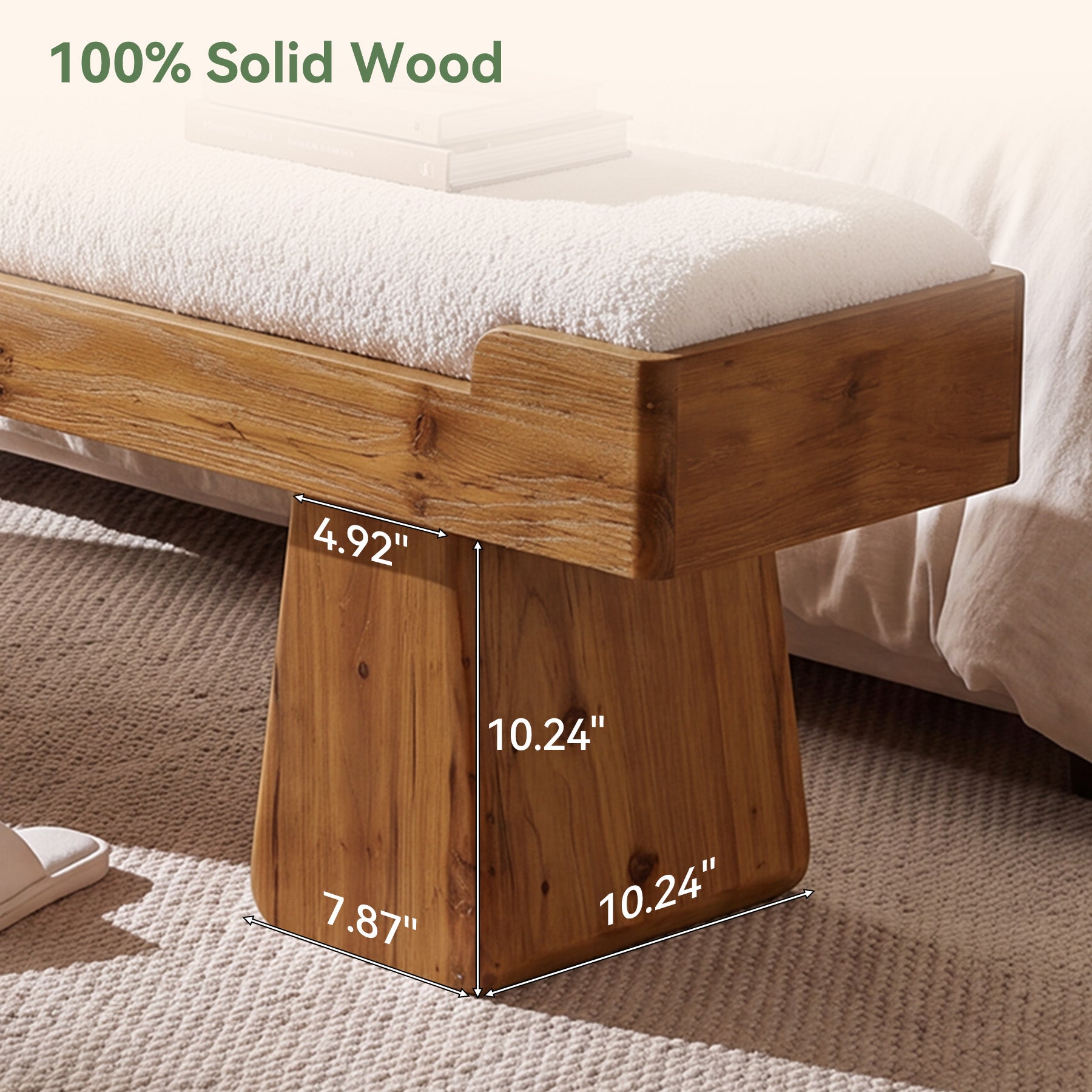 55" Upholstered Solid Wood Entryway Bench, Farmhouse Shoe Bench with Cushion for Hallway