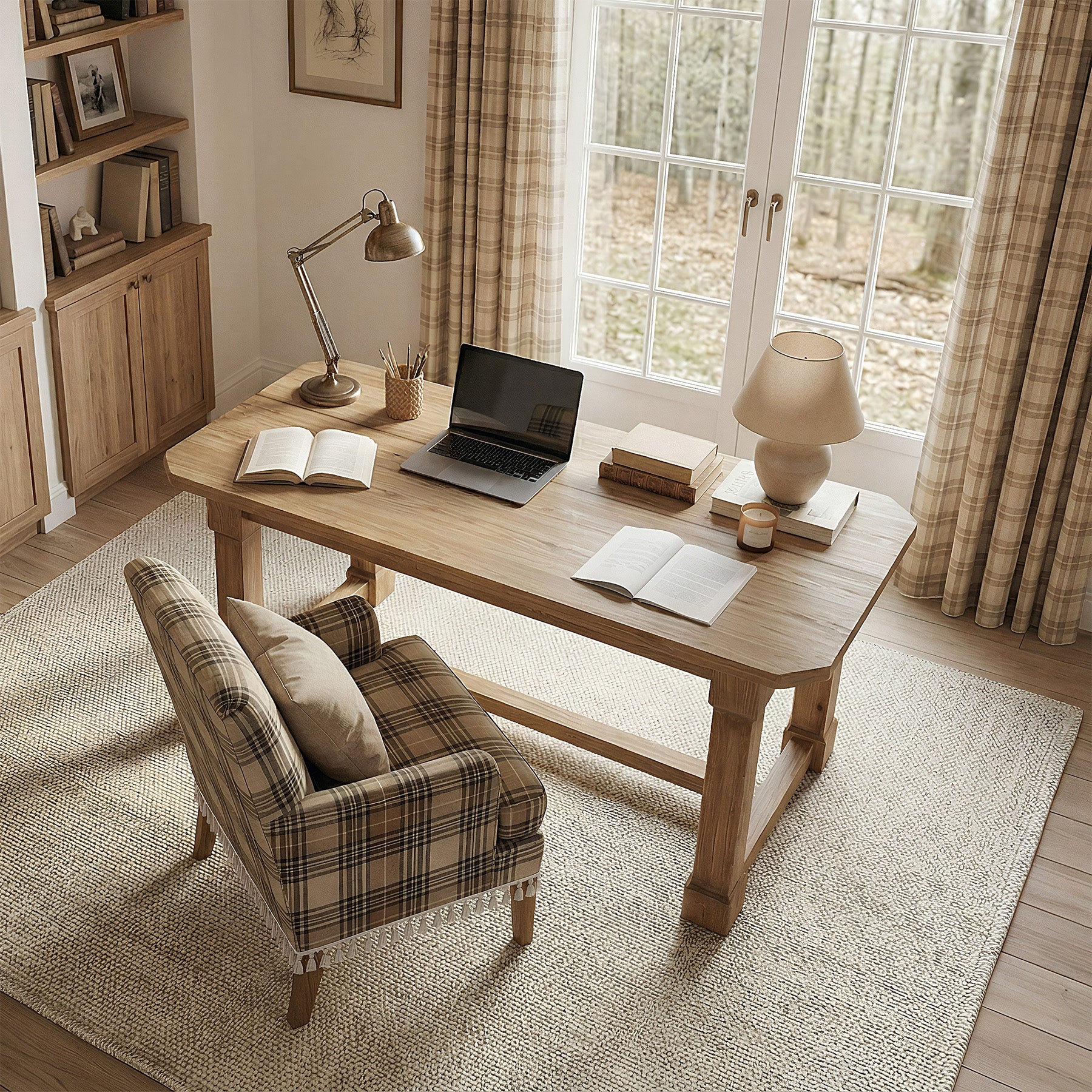 63" Solid Wood Executive Desk, Heavy-Duty Office Computer Desk with Thick Top & Sturdy Legs