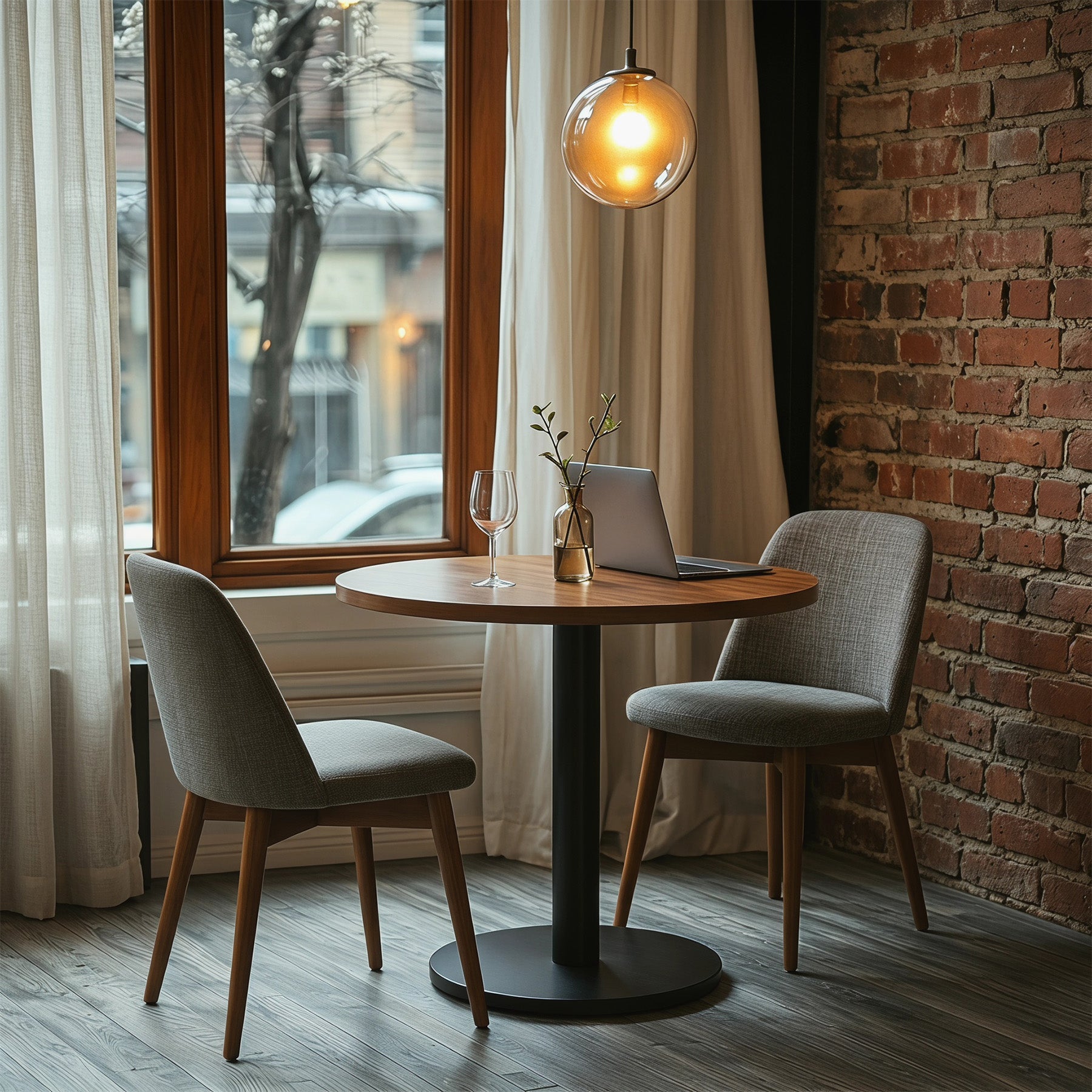 31.5-Inch Solid Wood Round Dining Table with Metal Pedestal Base, Small Kitchen Table for 2-4 People (Only Table)