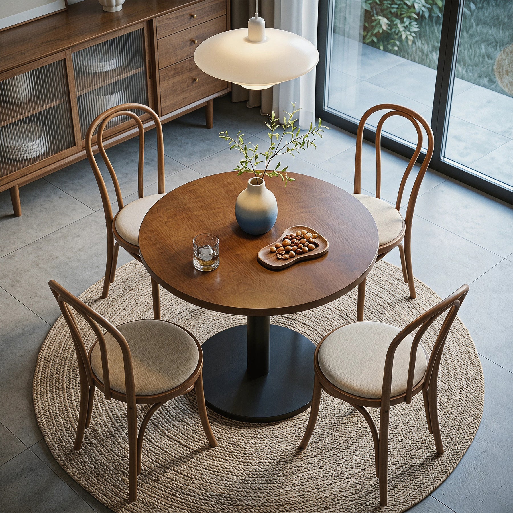 31.5-Inch Solid Wood Round Dining Table with Metal Pedestal Base, Small Kitchen Table for 2-4 People (Only Table)