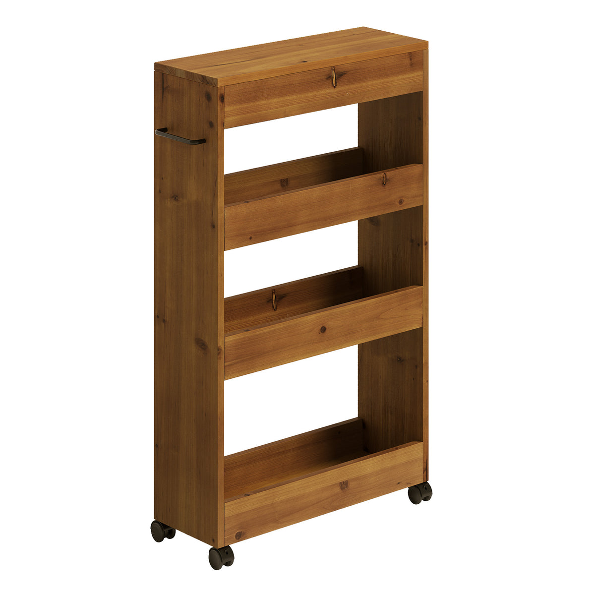 Solid Wood Kitchen Cart, Rolling Kitchen Trolley with 4-Tier Storage for Small Spaces