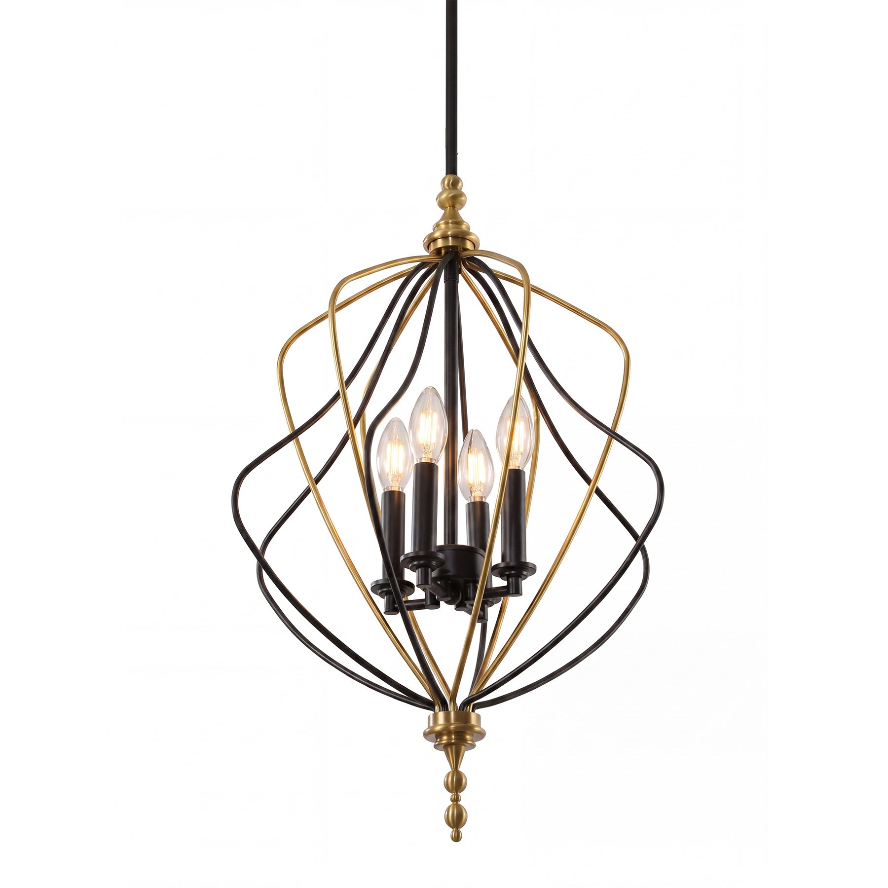 4-Light Chandelier, Modern Metal Cage Pendant Lighting for Living Room (Bulb Not Included)