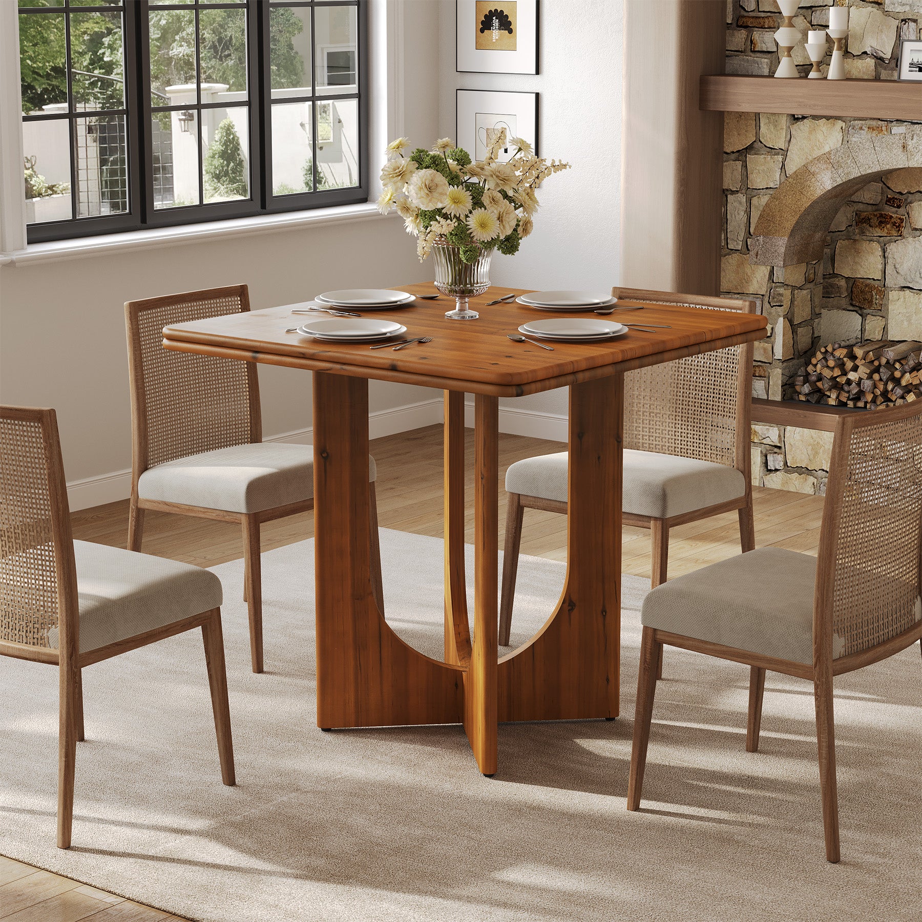 Square Solid Wood Dining Table, 31.5" Kitchen Table for 2-4 People