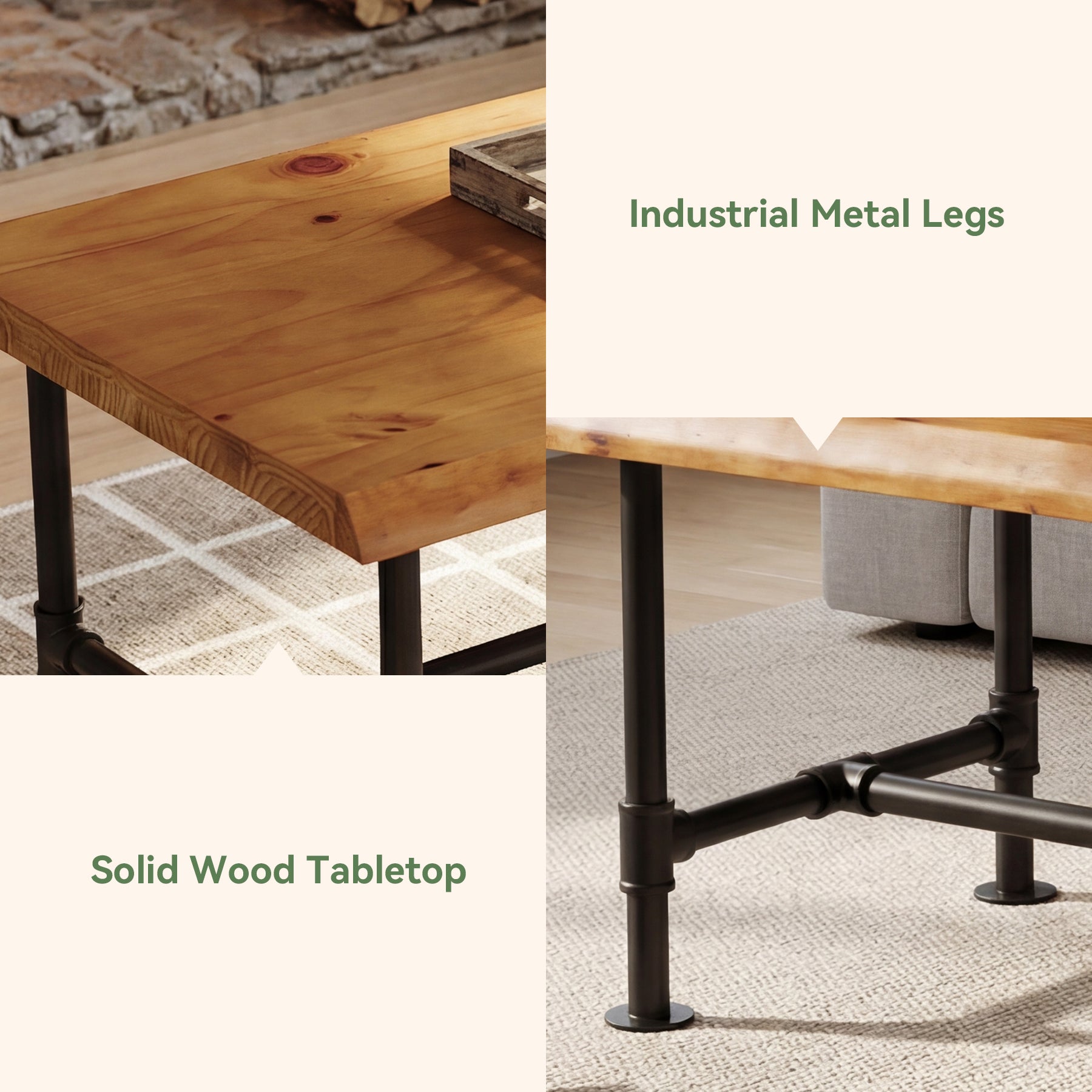 Tribesigns 47.2" Live Edge Coffee Table, Pine Wood Center Table for Living Room